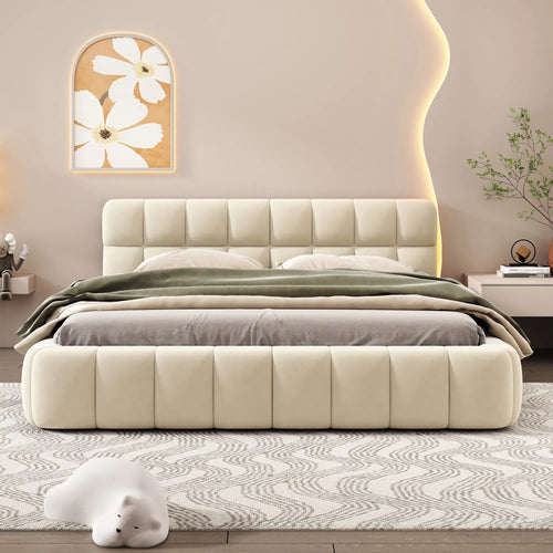 Queen Upholstered Platform Bed with Solid Frame