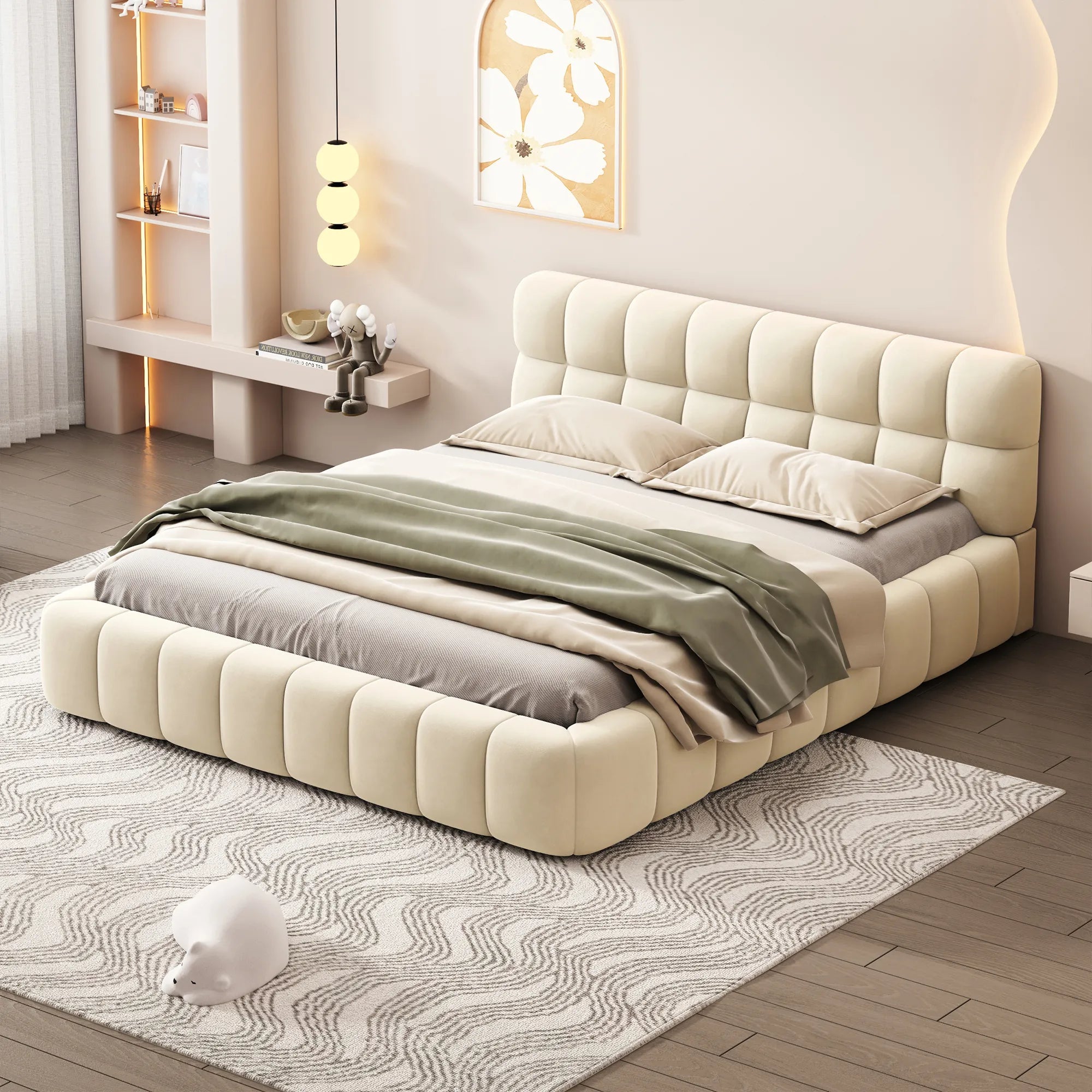 Queen Upholstered Platform Bed with Solid Frame