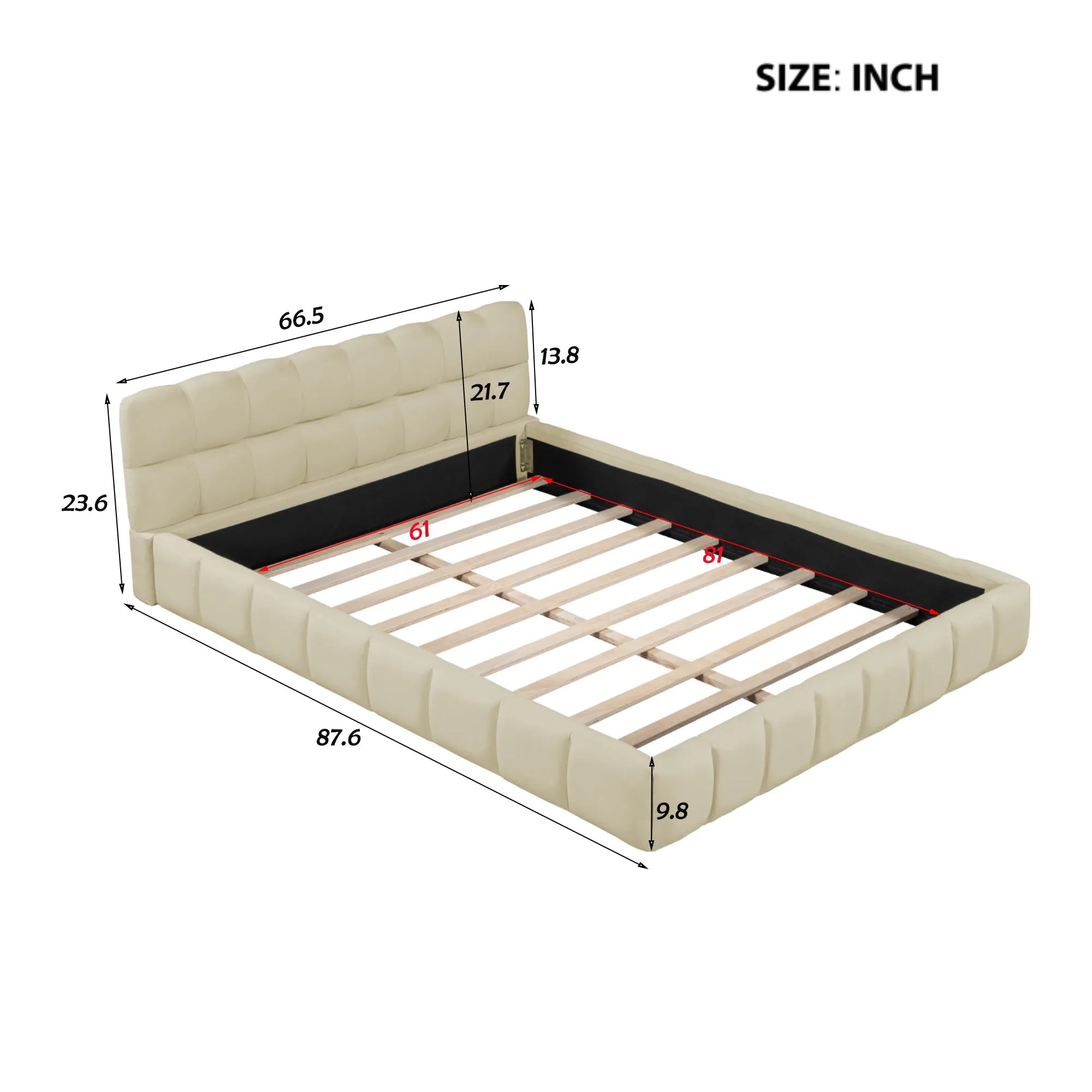 Queen Upholstered Platform Bed with Solid Frame