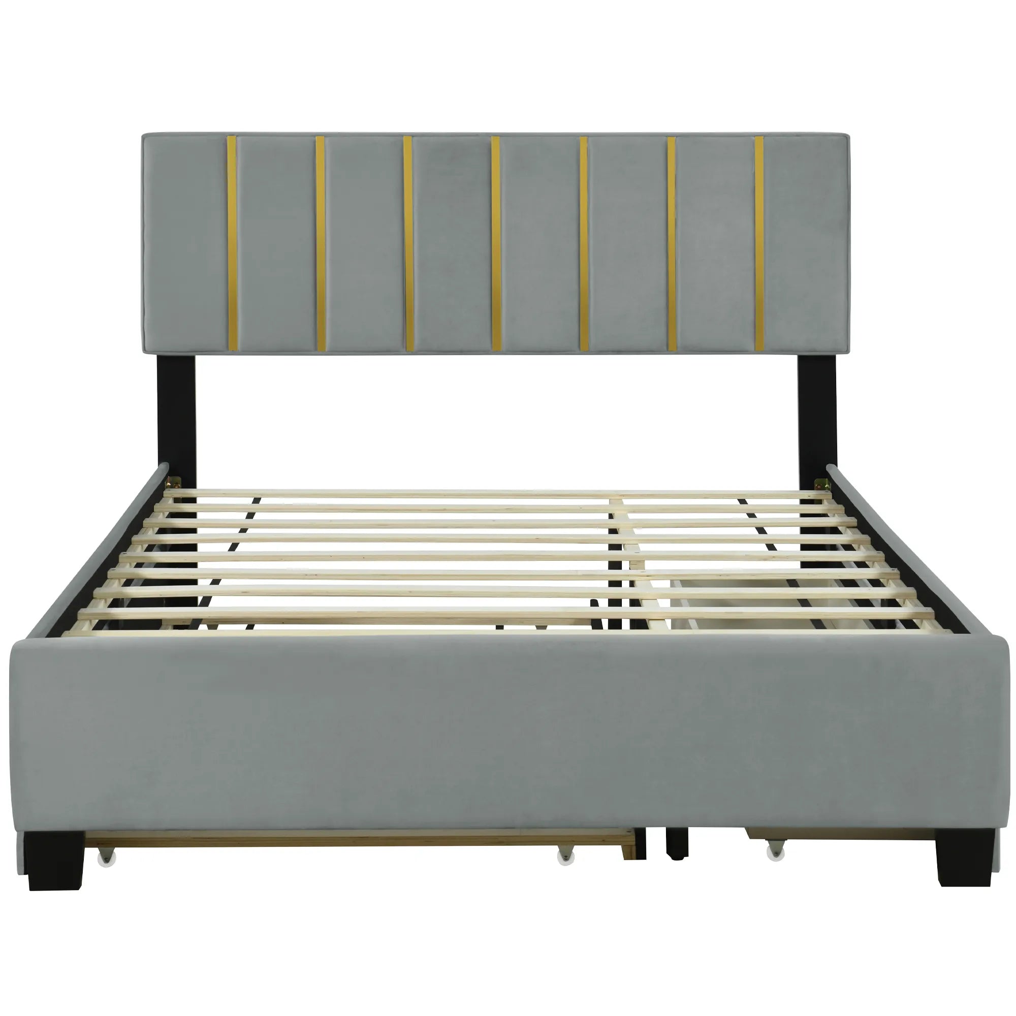 Queen Size Upholstered Bed Frame with Drawers and Trundle