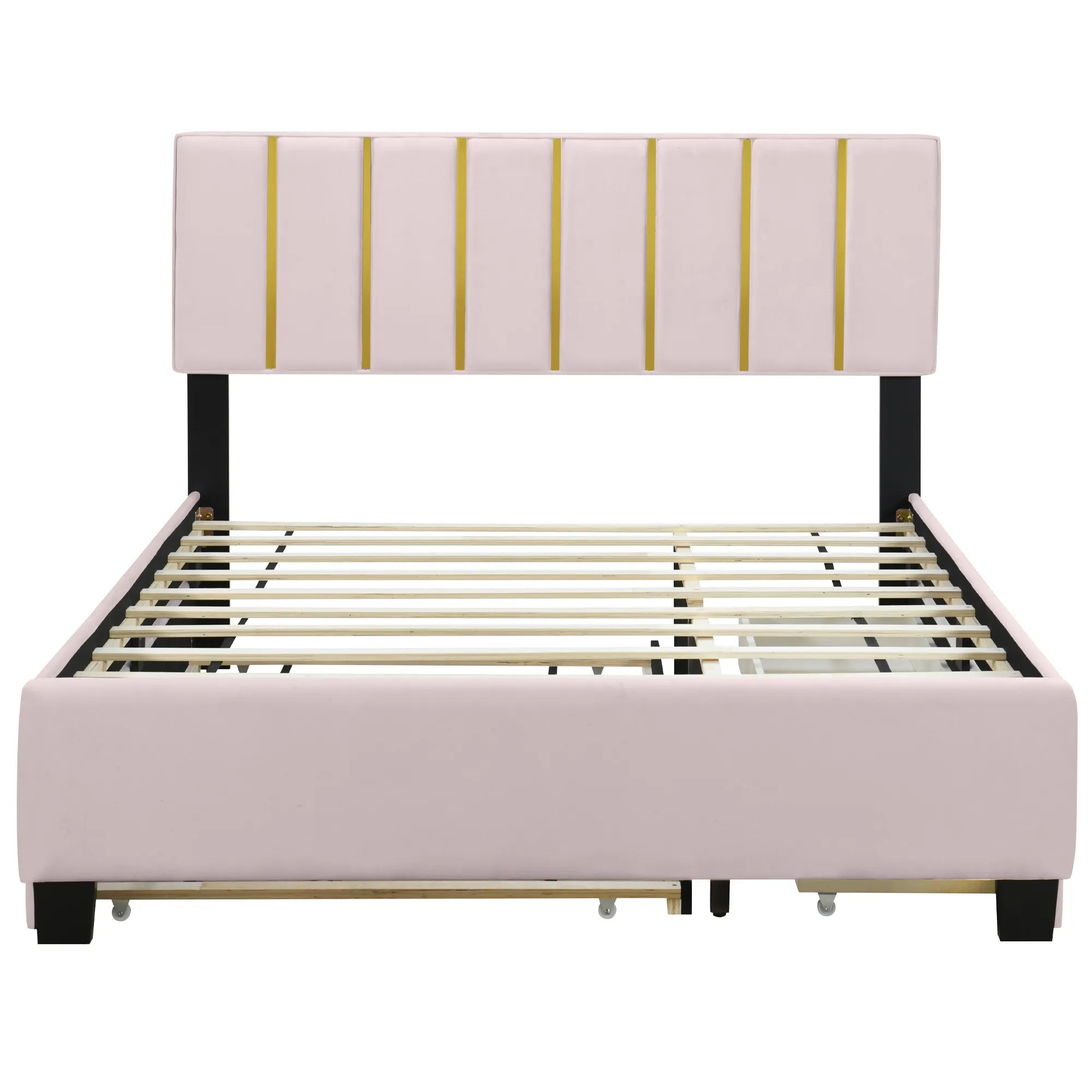 Queen Size Upholstered Bed Frame with Drawers and Trundle