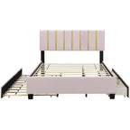 Queen Size Upholstered Bed Frame with Drawers and Trundle