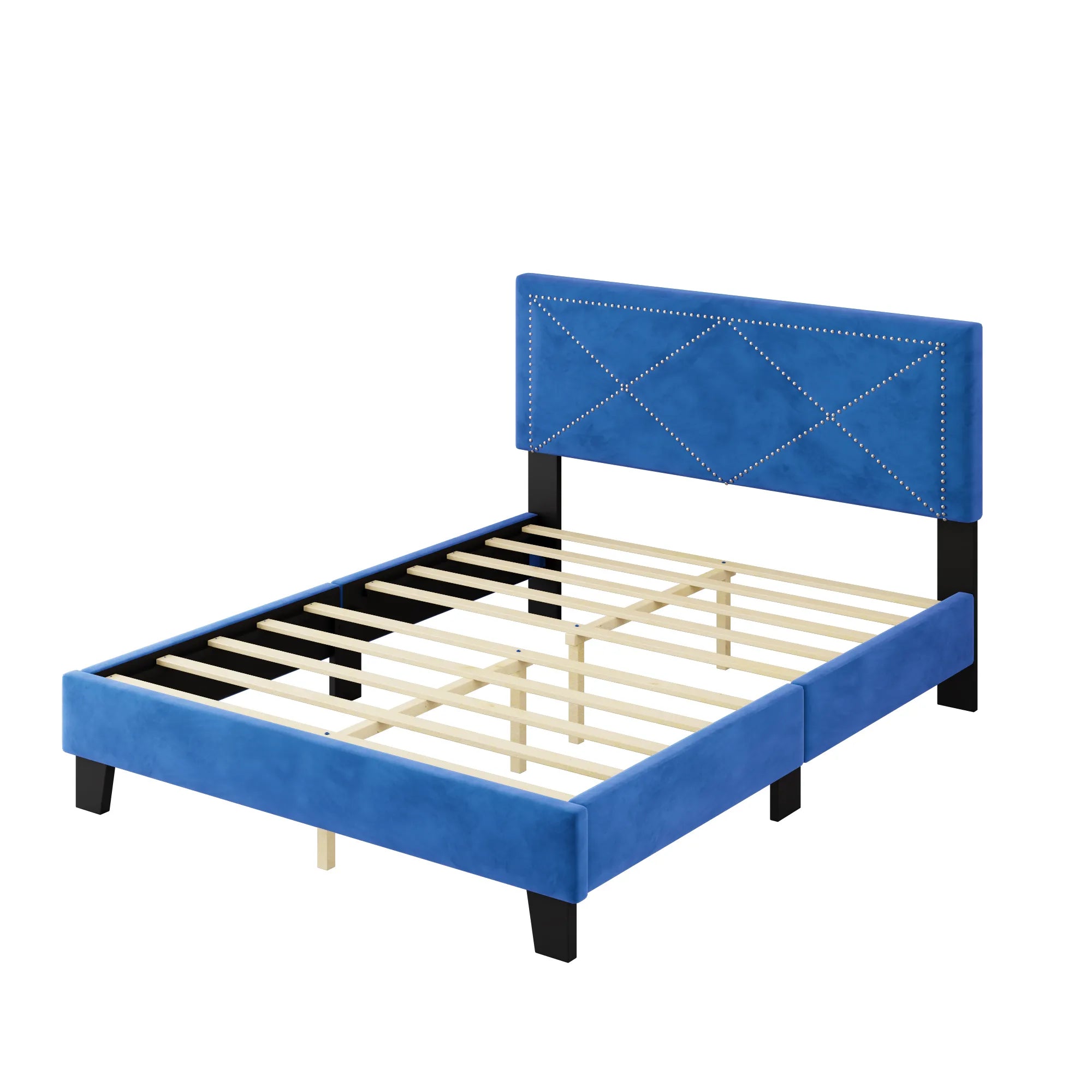 Queen Size Upholstered Modern Bed Frame with Rivet Design