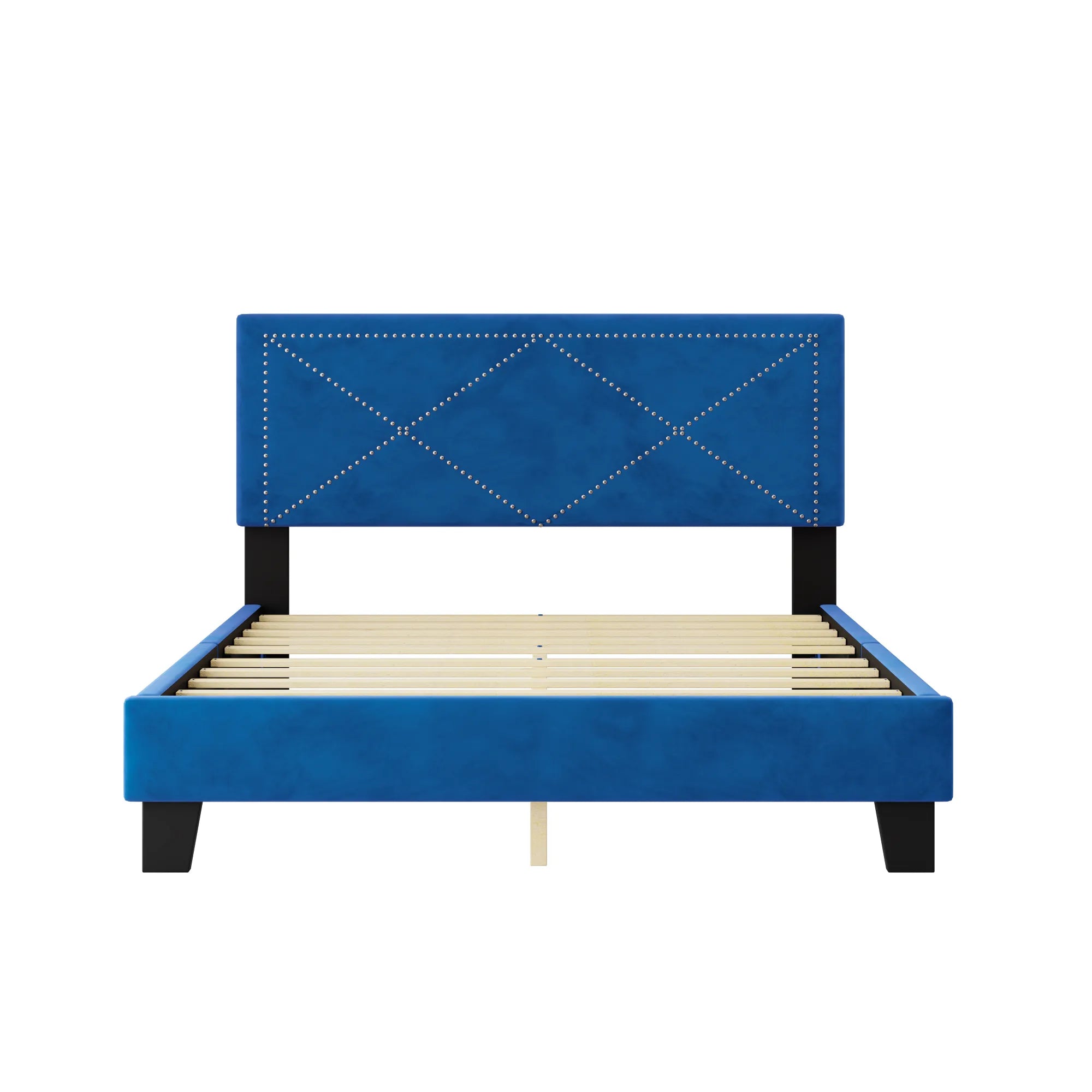 Queen Size Upholstered Modern Bed Frame with Rivet Design
