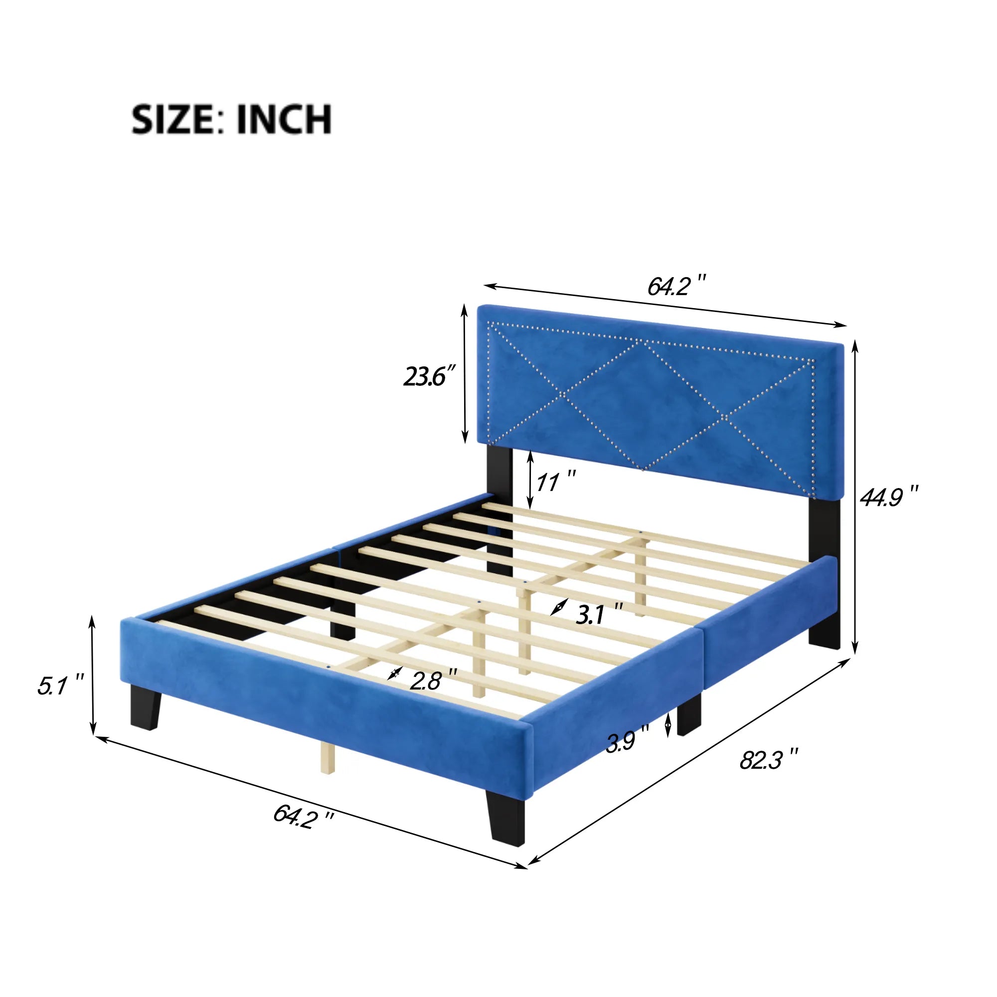 Queen Size Upholstered Modern Bed Frame with Rivet Design