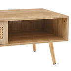 Rattan Modern Coffee Table with Sliding Door