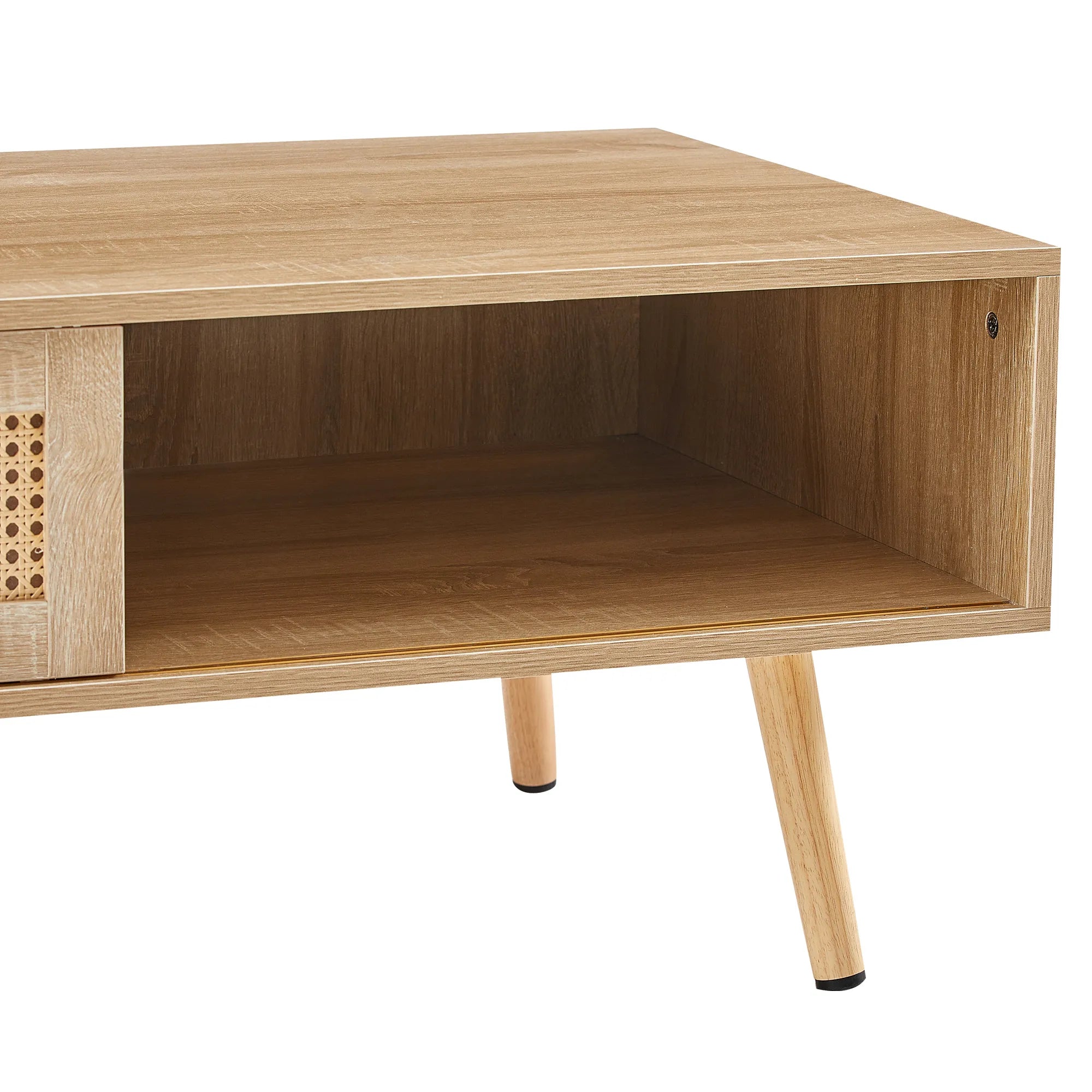 Rattan Modern Coffee Table with Sliding Door