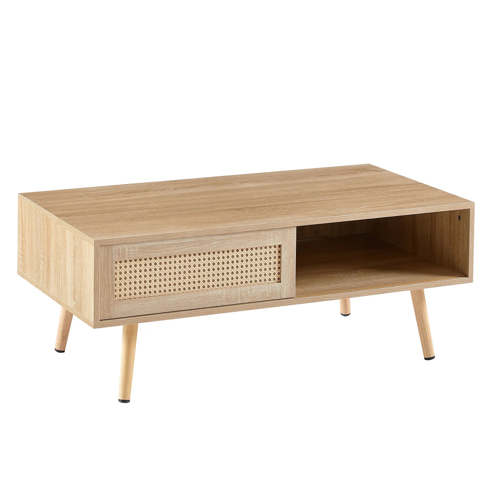 Rattan Modern Coffee Table with Sliding Door