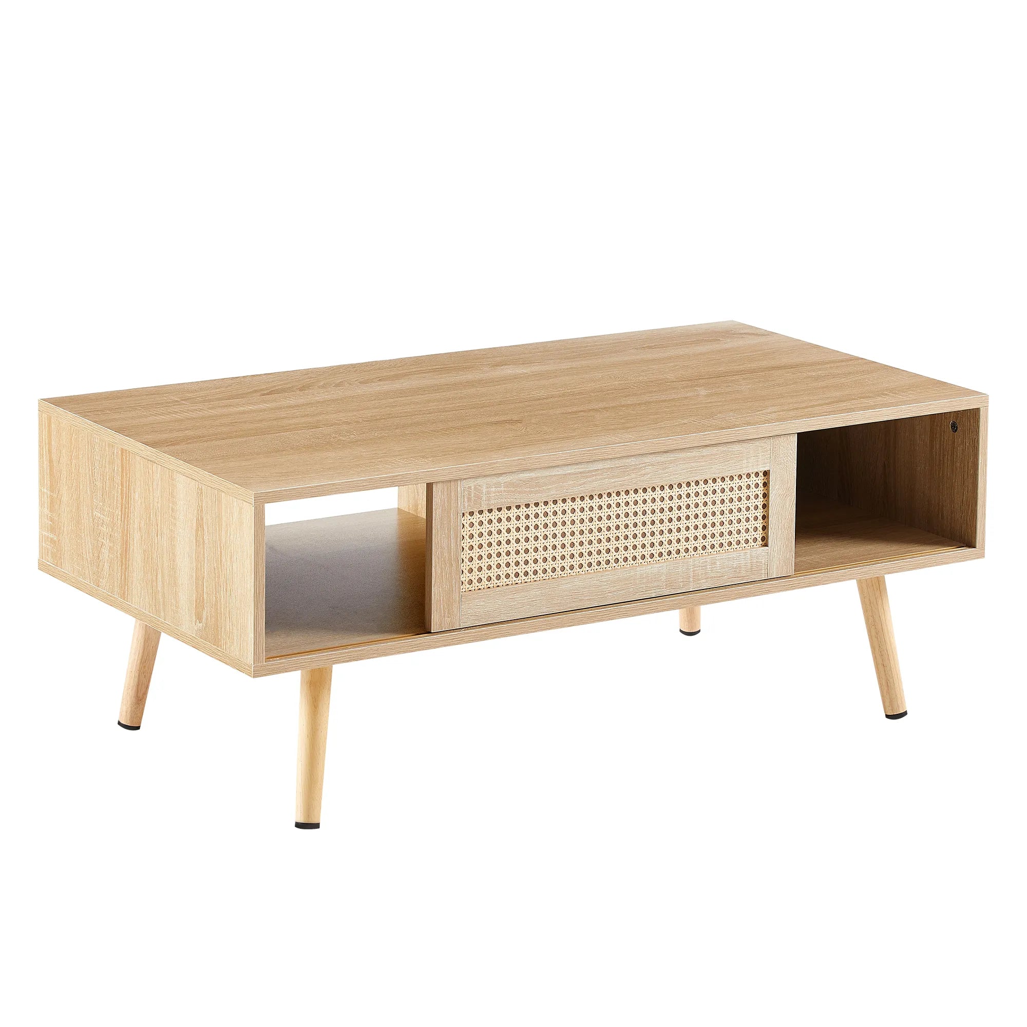 Rattan Modern Coffee Table with Sliding Door
