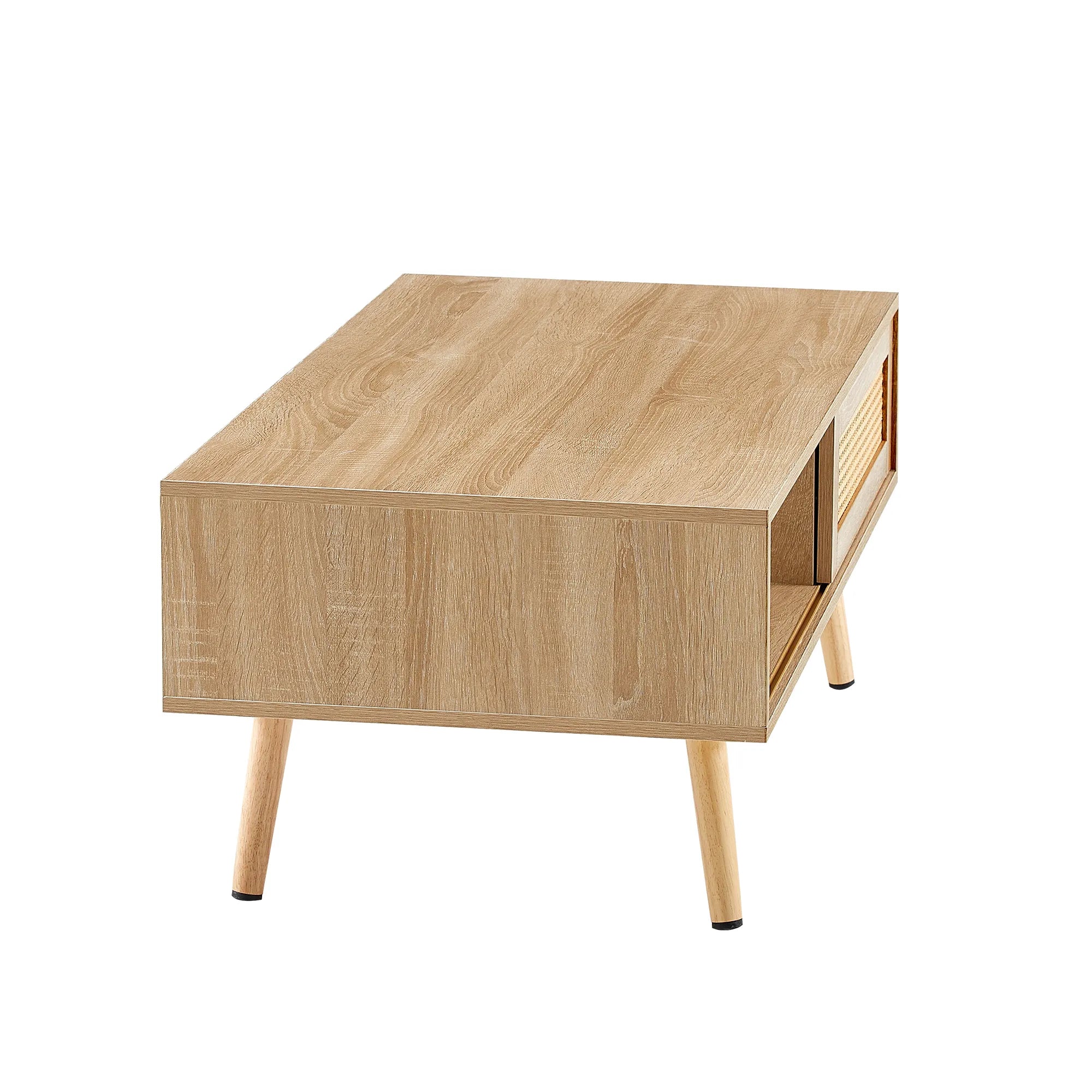 Rattan Modern Coffee Table with Sliding Door