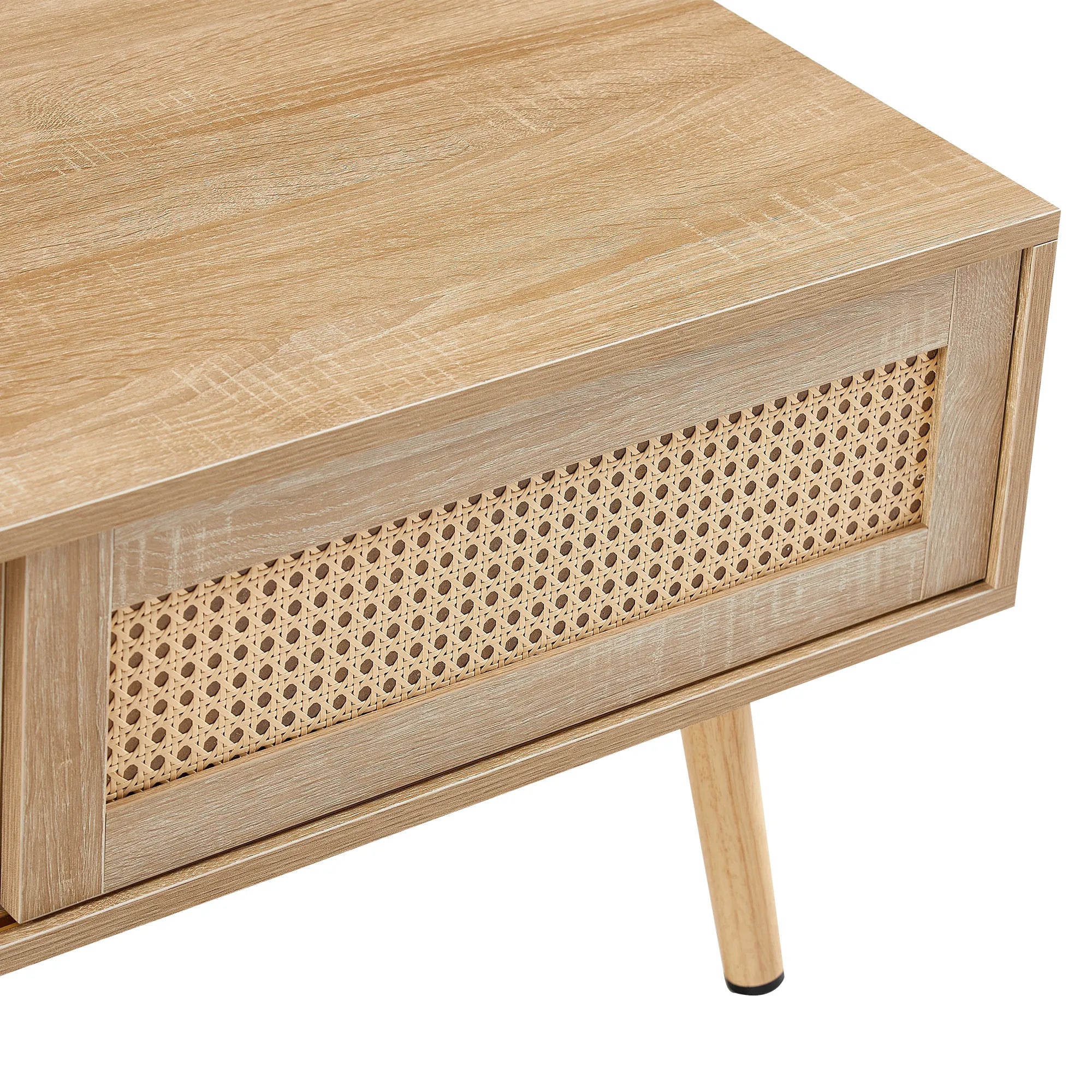 Rattan Modern Coffee Table with Sliding Door