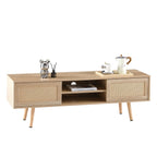 Rattan Modern TV Stand with Sliding Doors