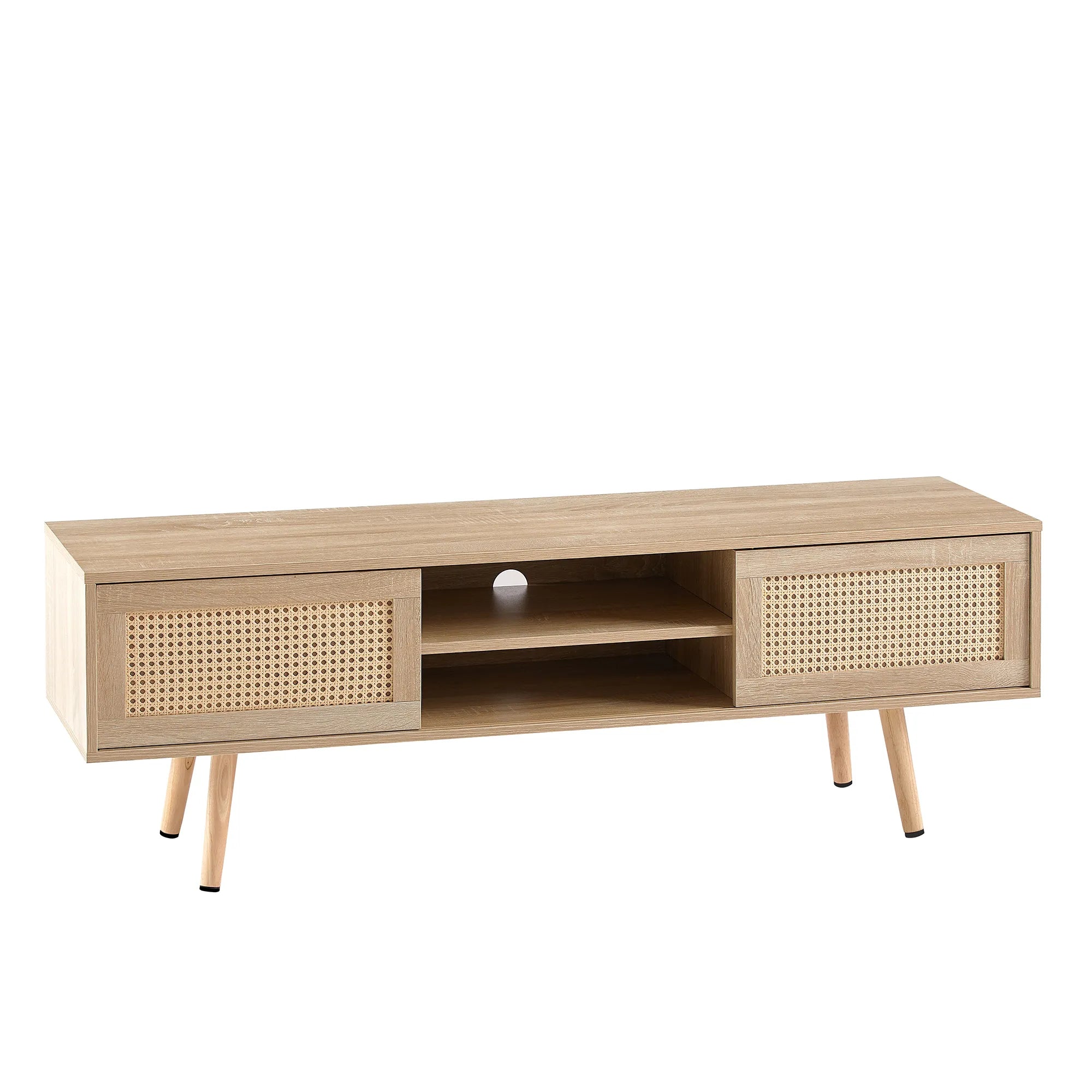 Rattan Modern TV Stand with Sliding Doors