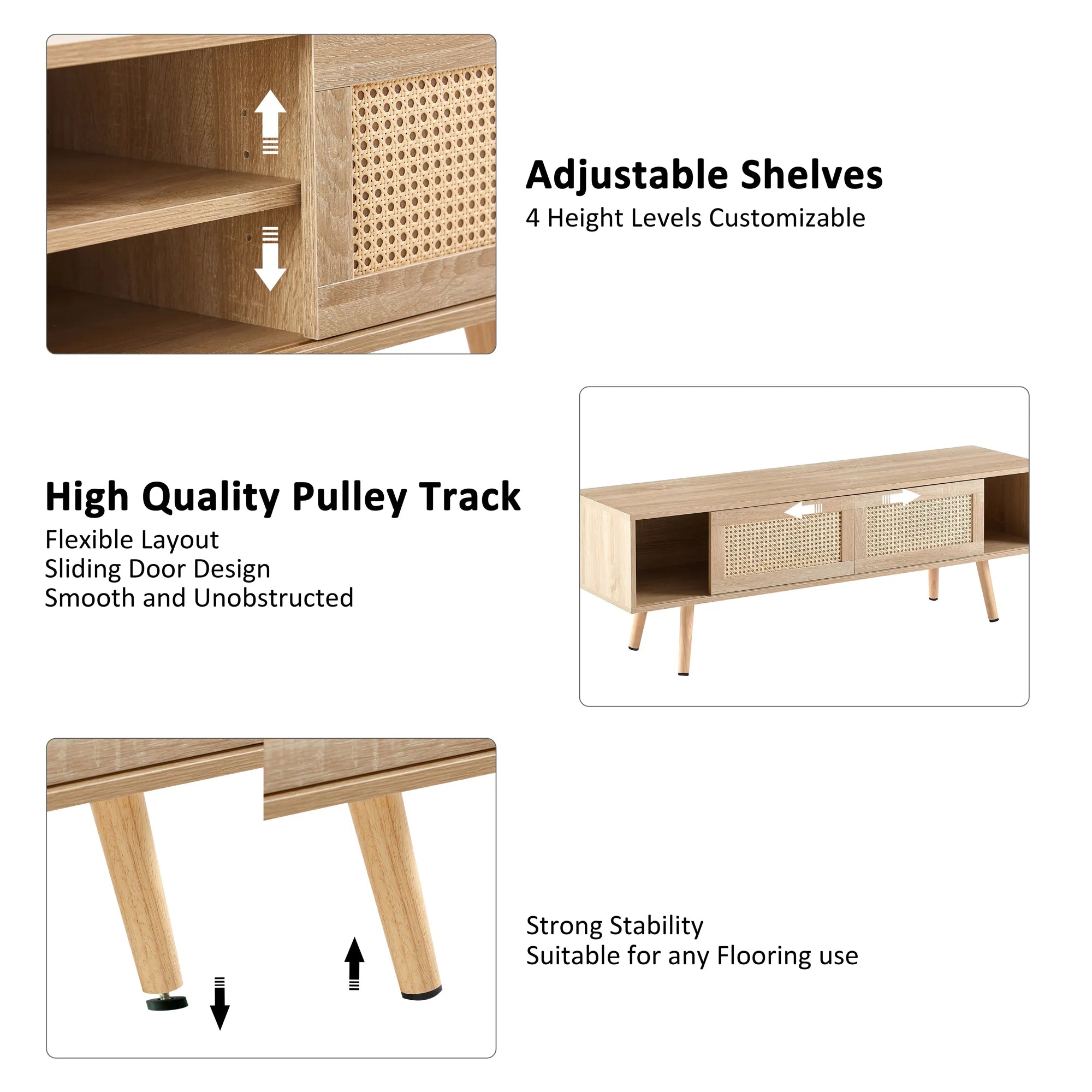 Rattan Modern TV Stand with Sliding Doors