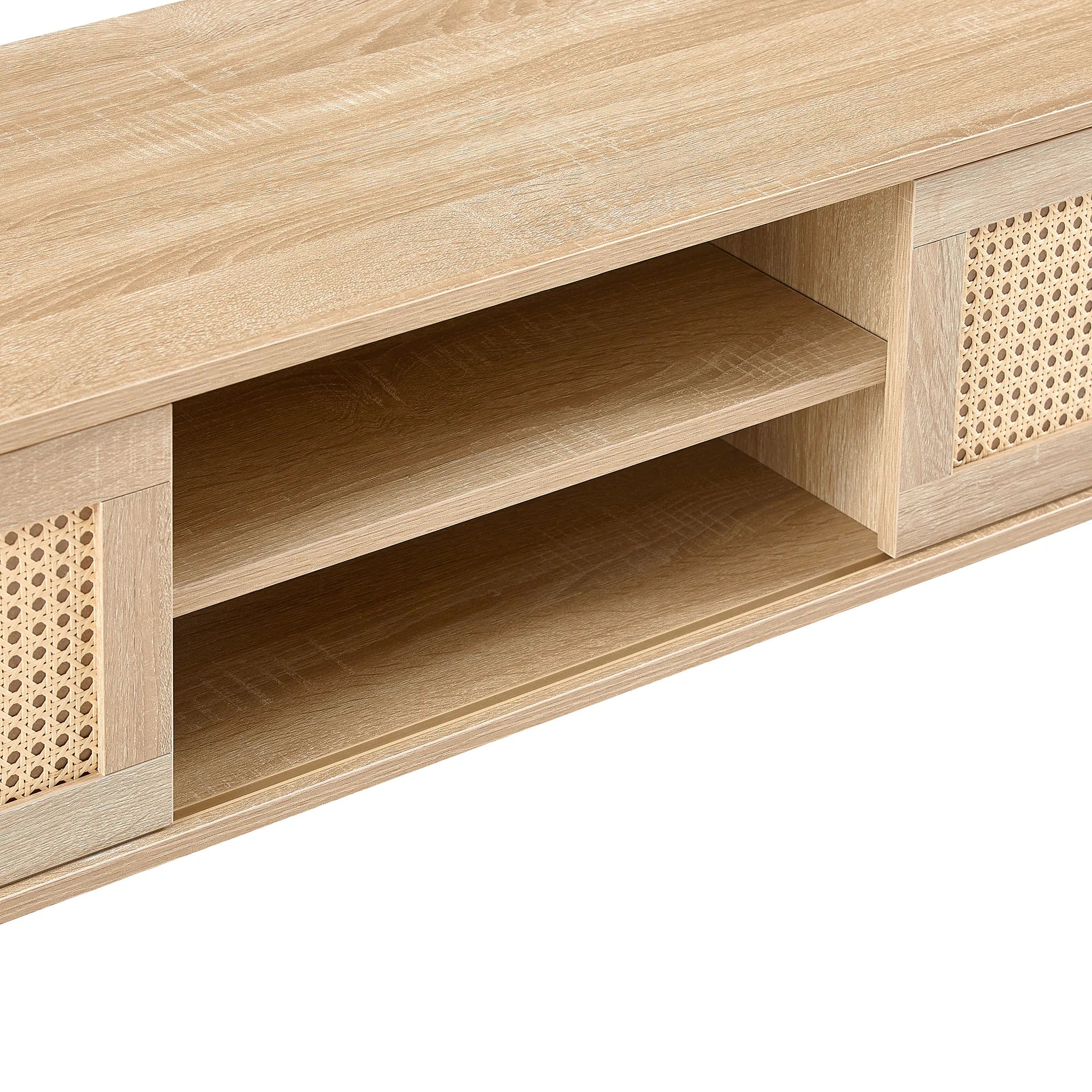 Rattan Modern TV Stand with Sliding Doors