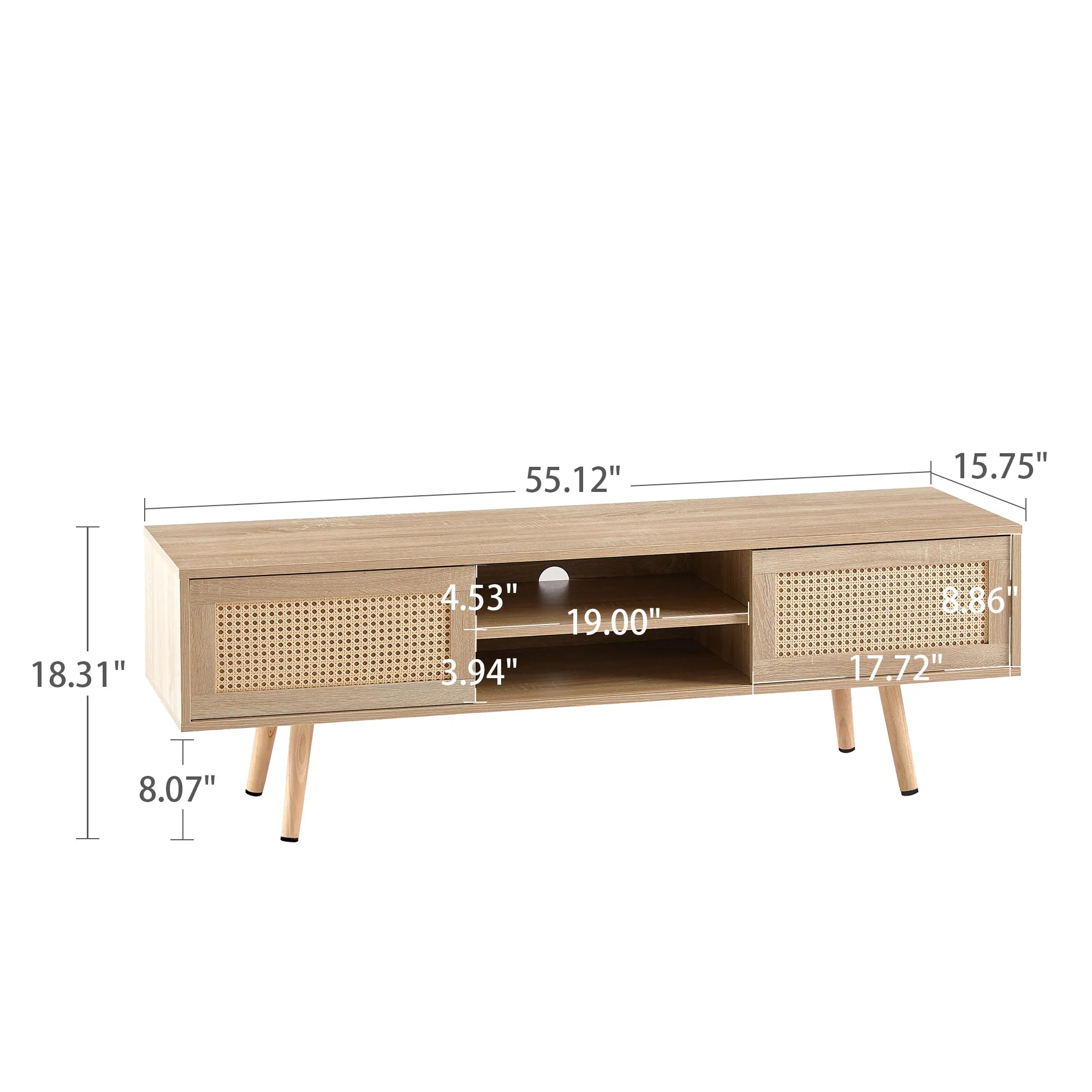 Rattan Modern TV Stand with Sliding Doors