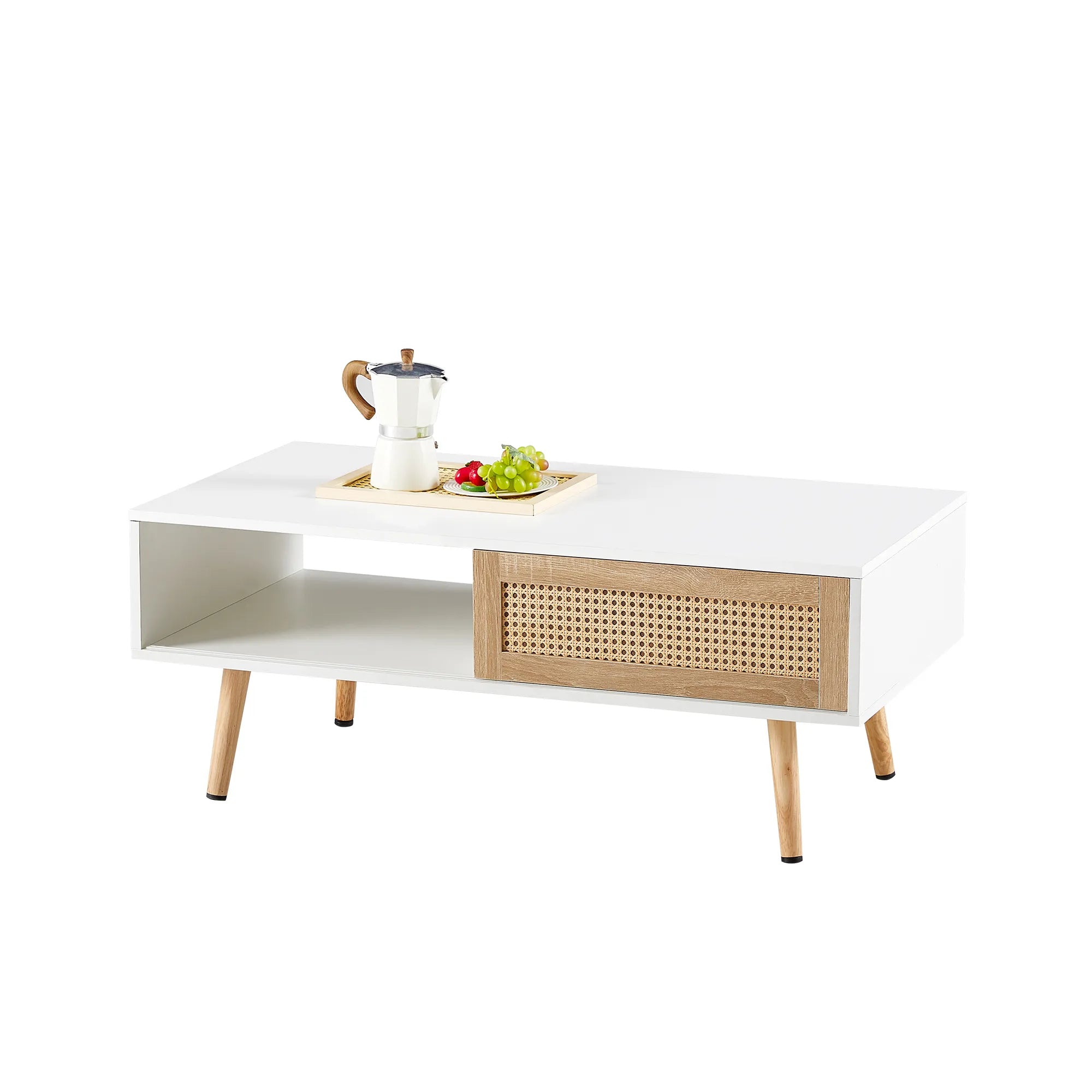 Rattan Modern Coffee Table with Sliding Door