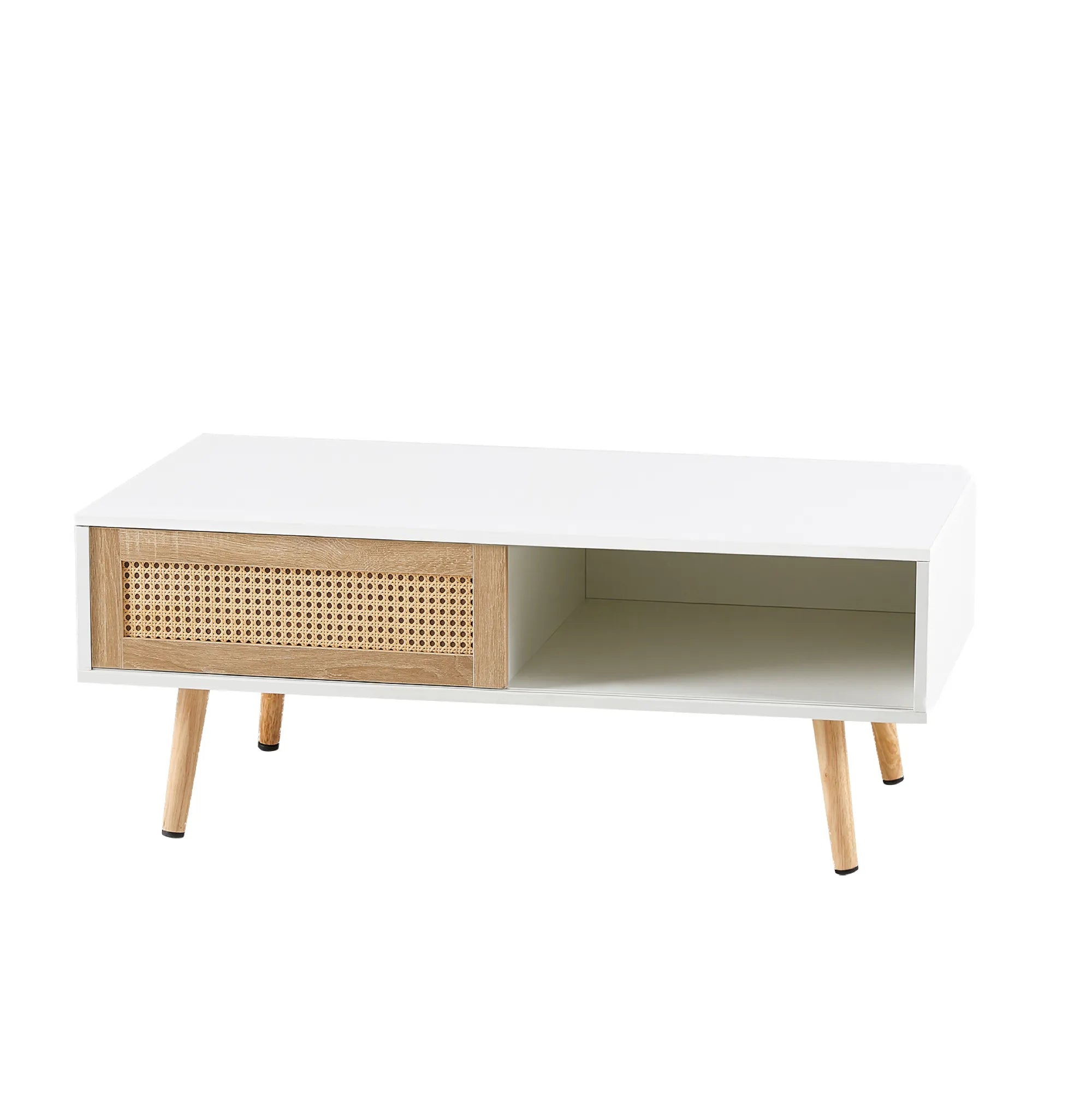 Rattan Modern Coffee Table with Sliding Door