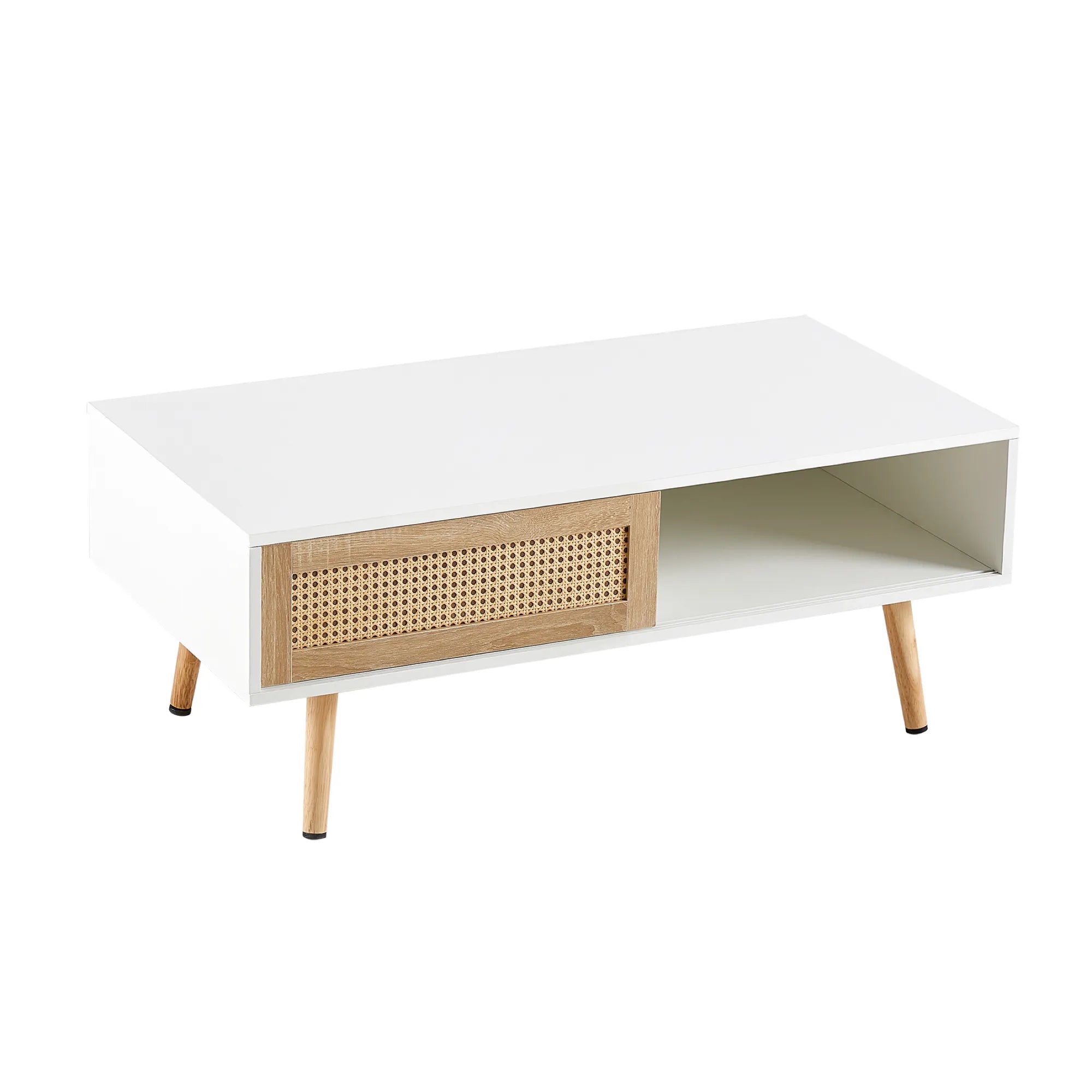Rattan Modern Coffee Table with Sliding Door