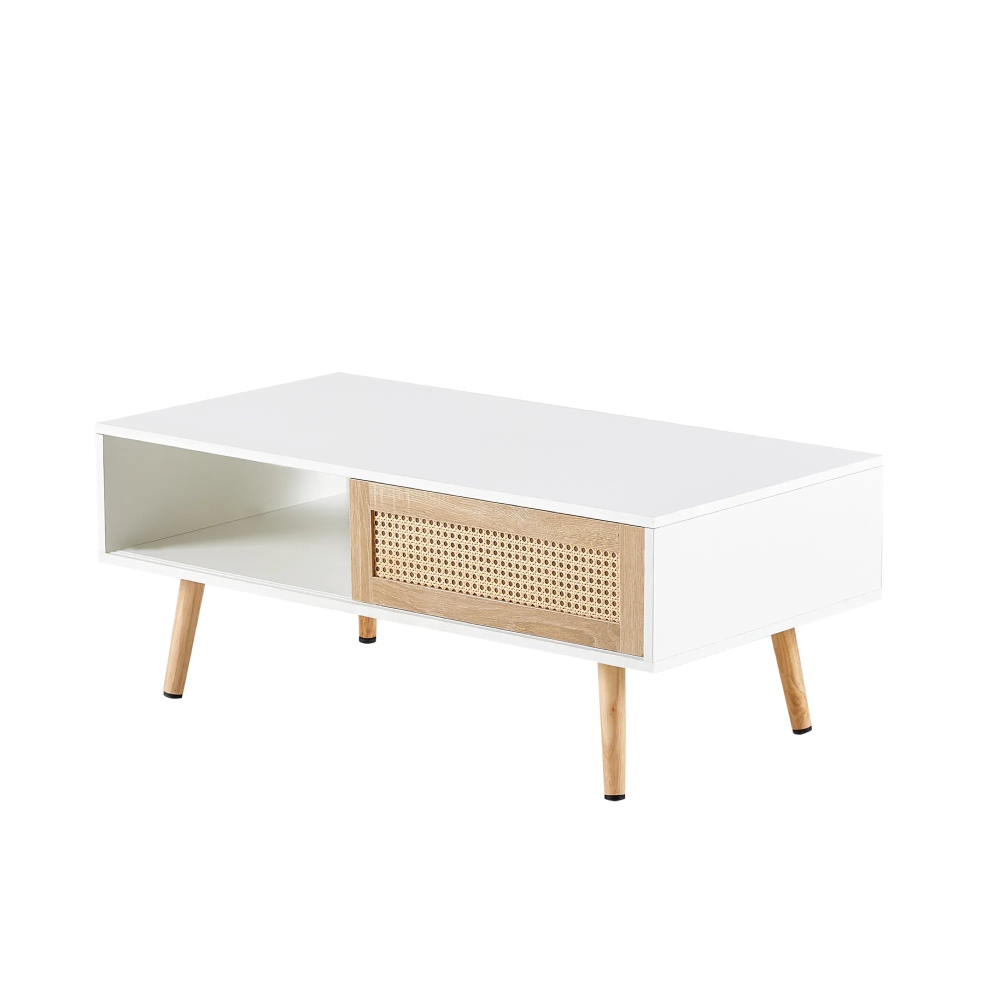 Rattan Modern Coffee Table with Sliding Door