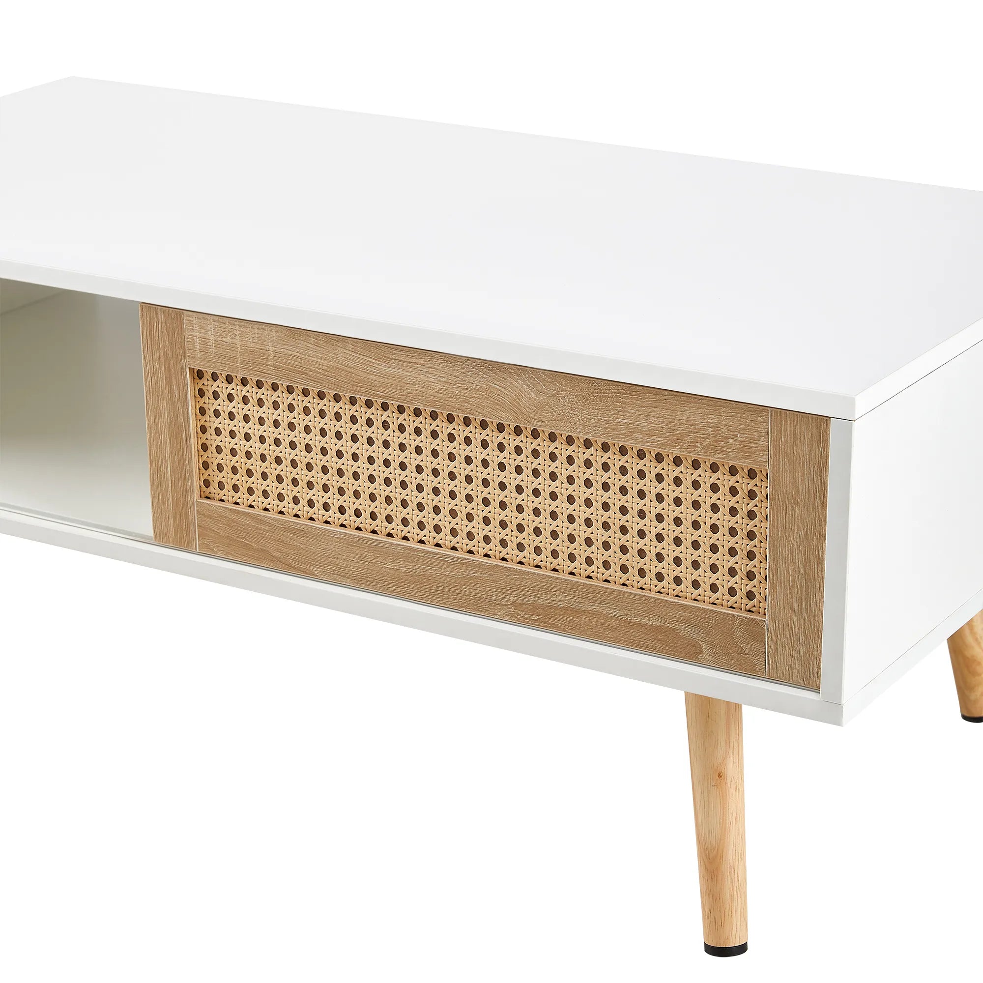 Rattan Modern Coffee Table with Sliding Door