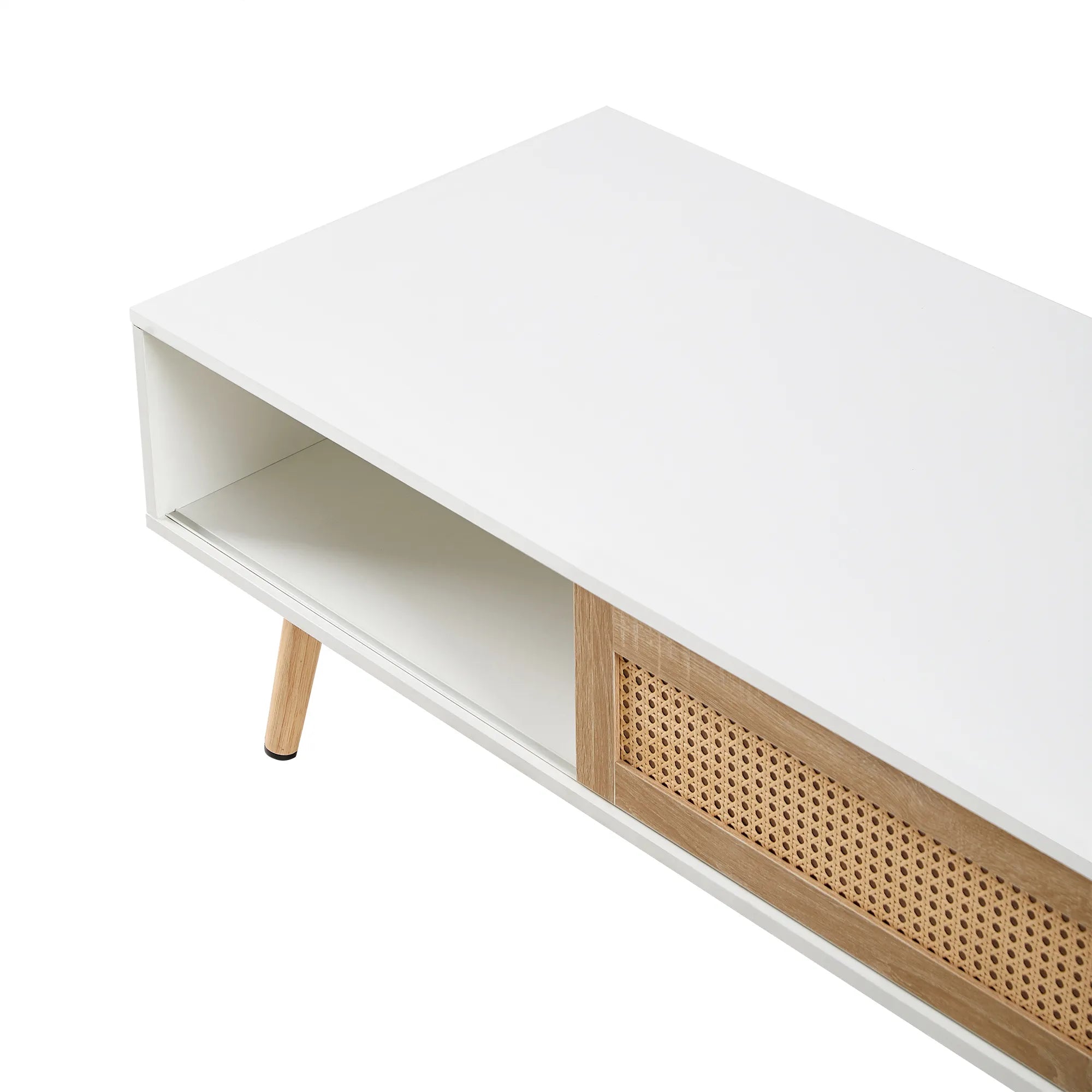Rattan Modern Coffee Table with Sliding Door