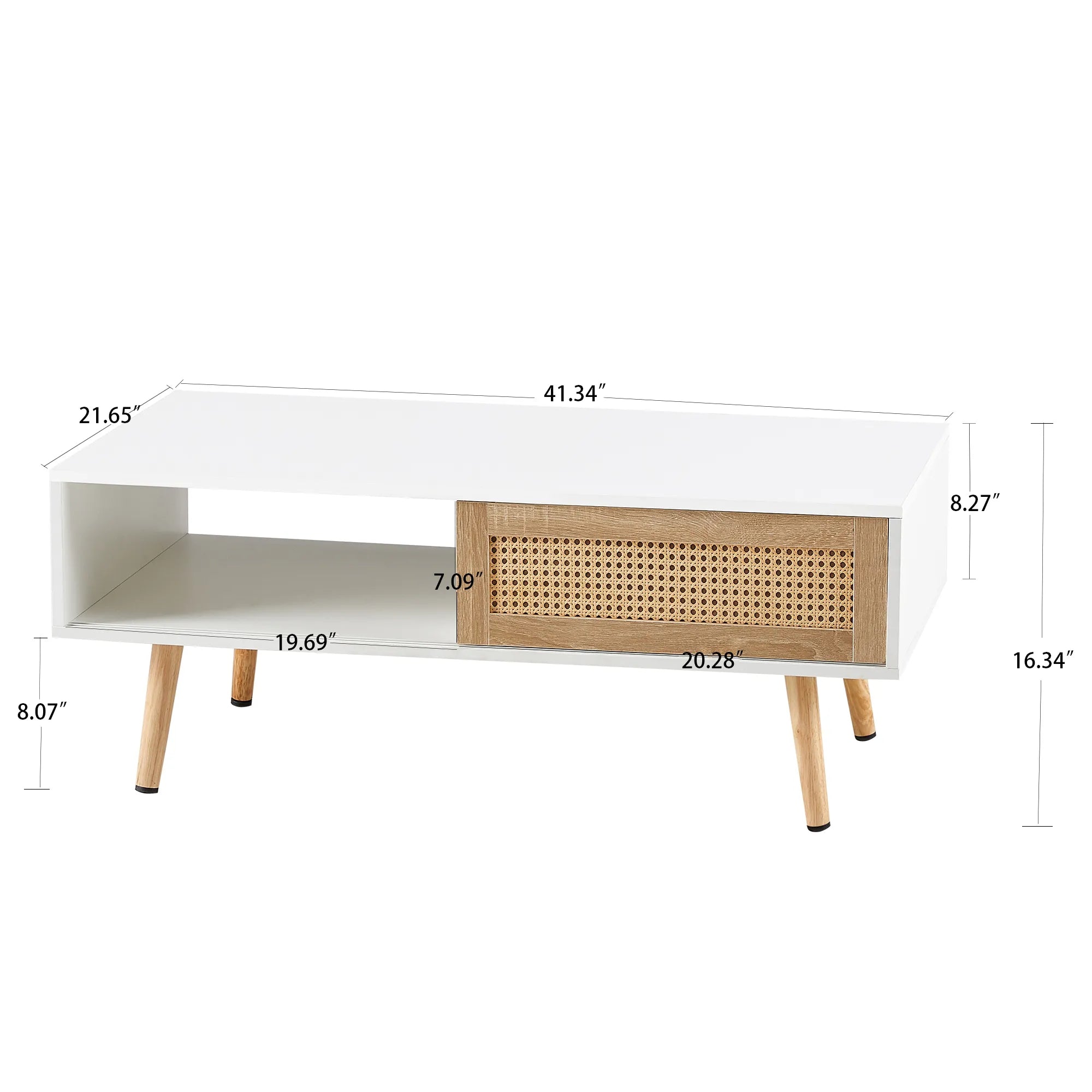 Rattan Modern Coffee Table with Sliding Door