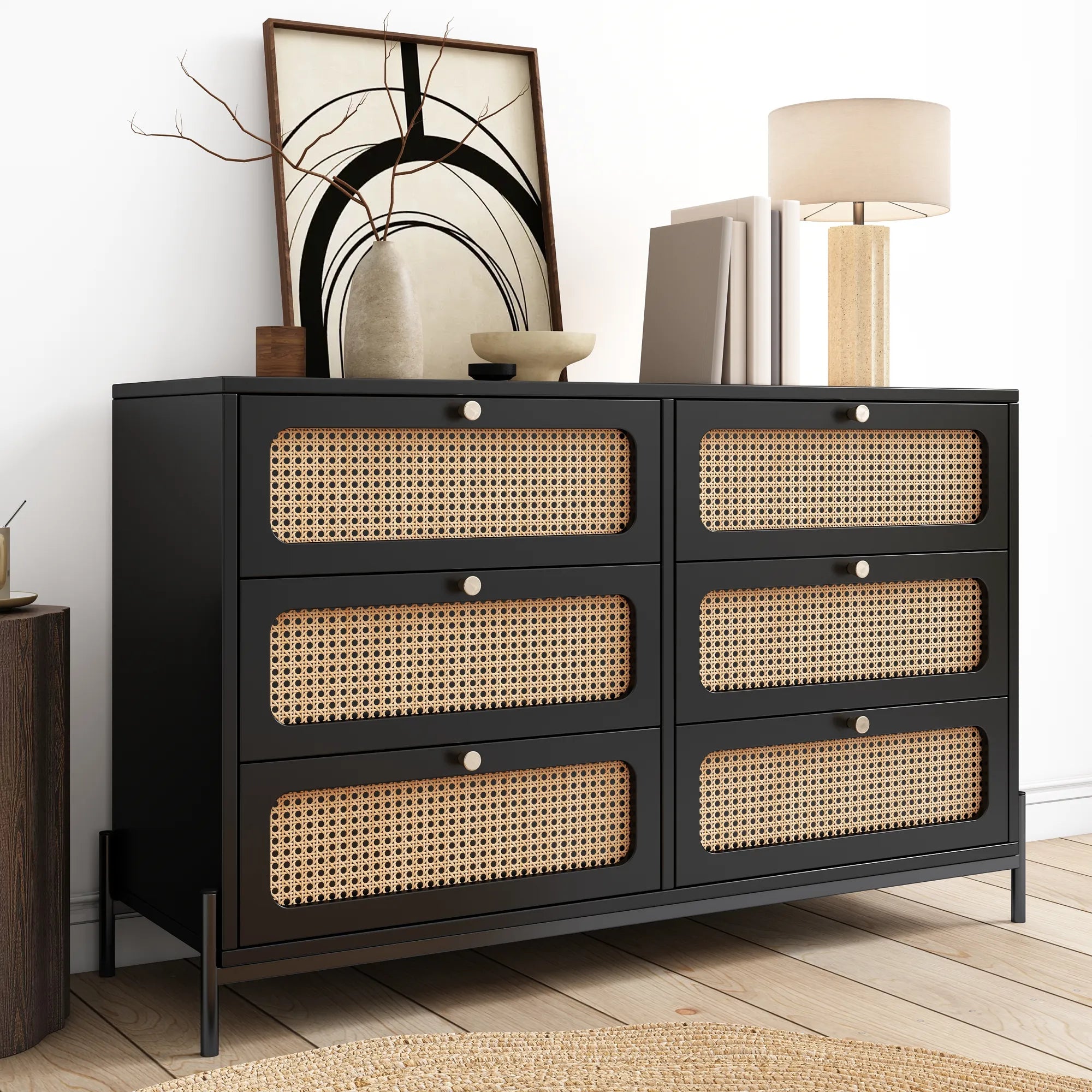 Rattan Modern Sideboard Cabinet with 6 Drawers