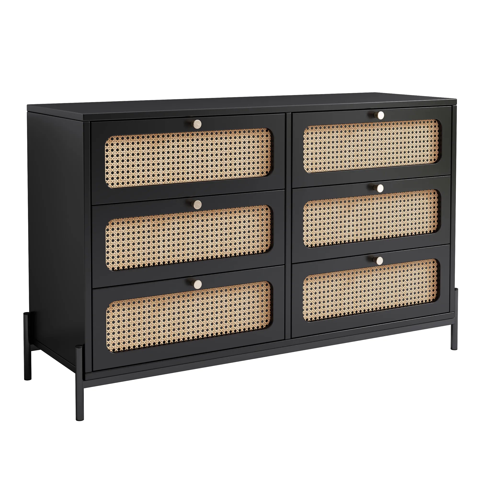 Rattan Modern Sideboard Cabinet with 6 Drawers