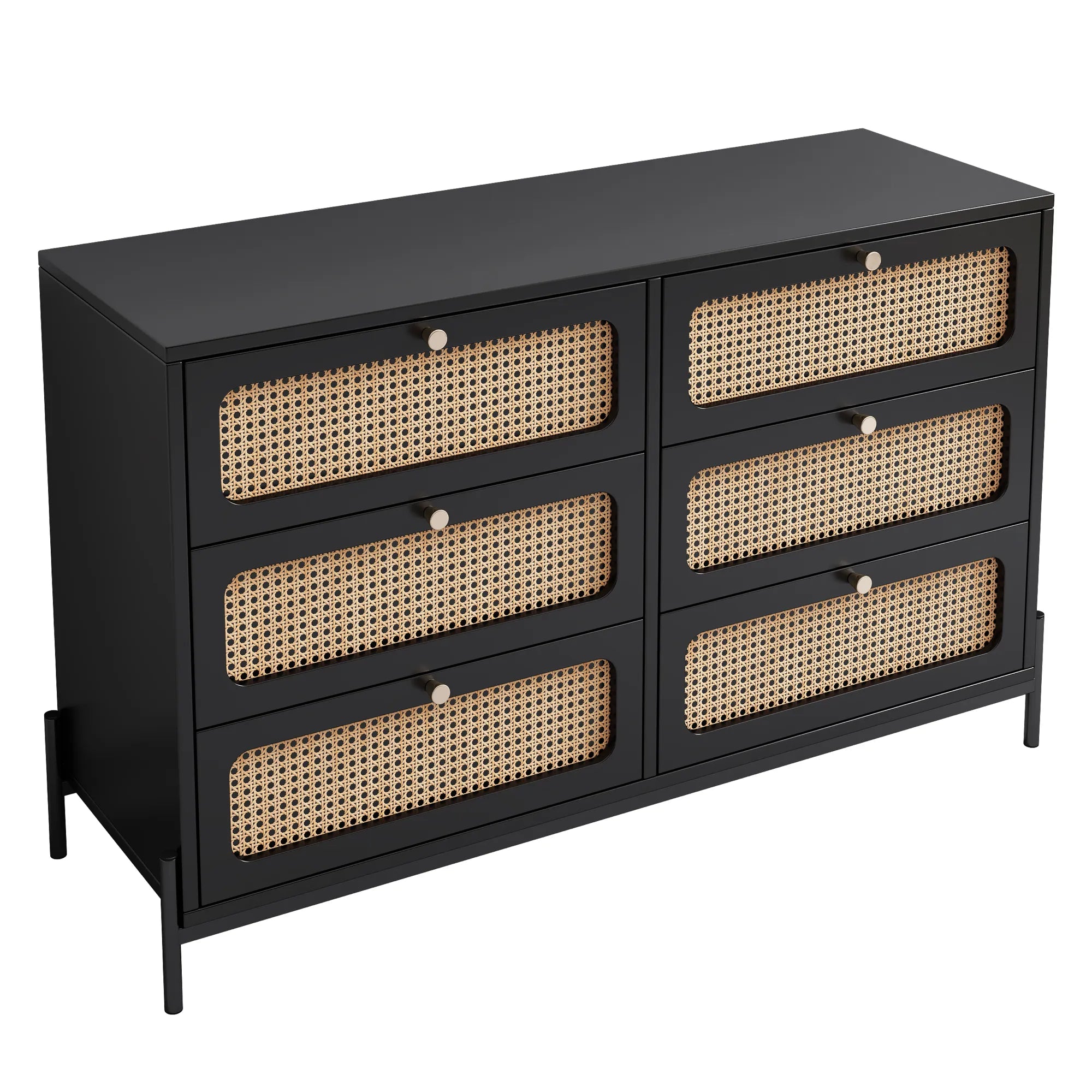 Rattan Modern Sideboard Cabinet with 6 Drawers