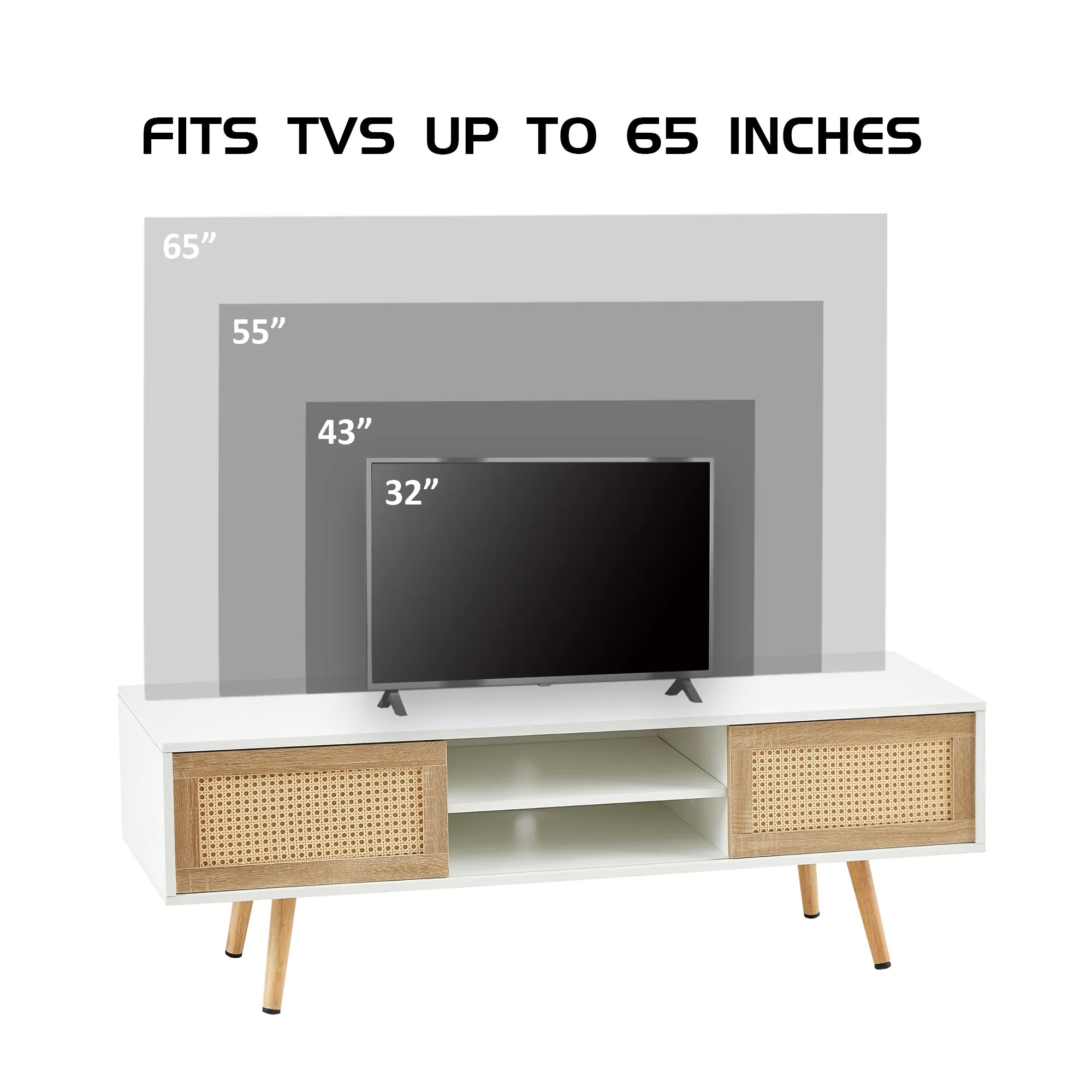 Rattan Modern TV Stand with Sliding Doors