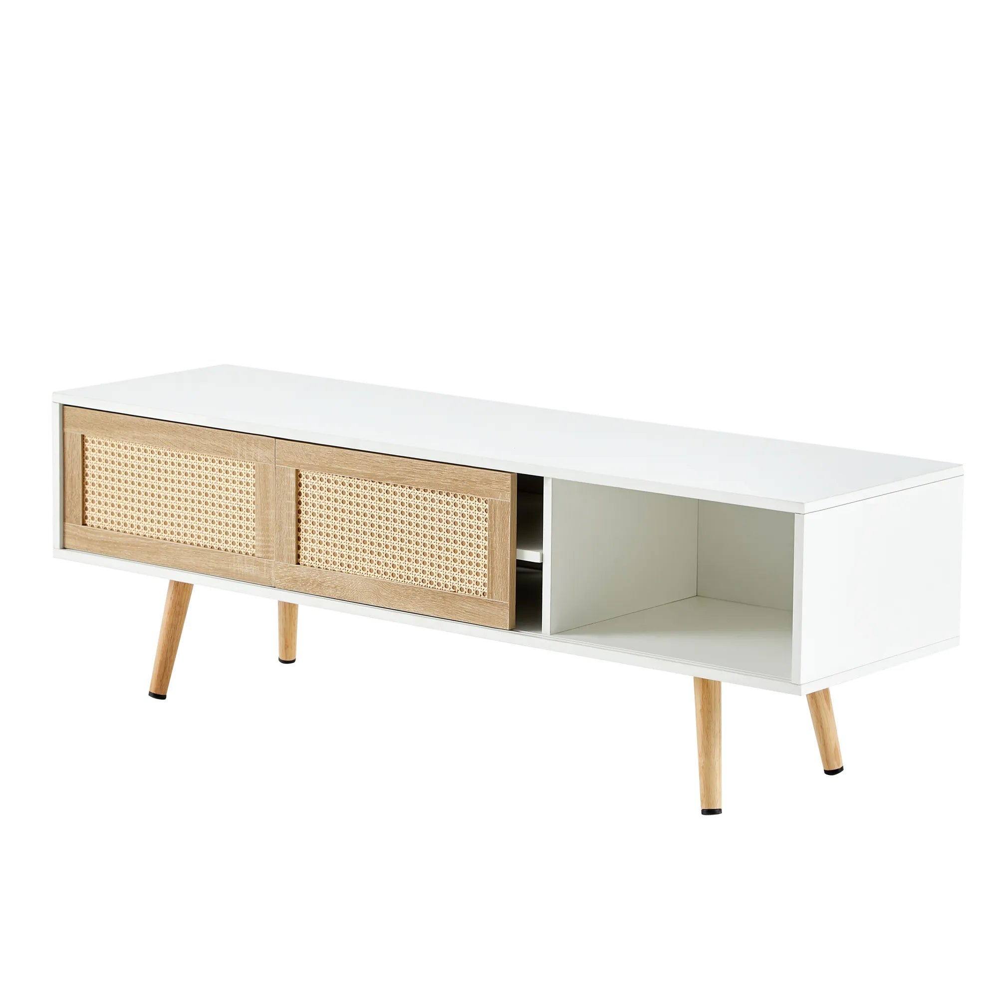 Rattan Modern TV Stand with Sliding Doors