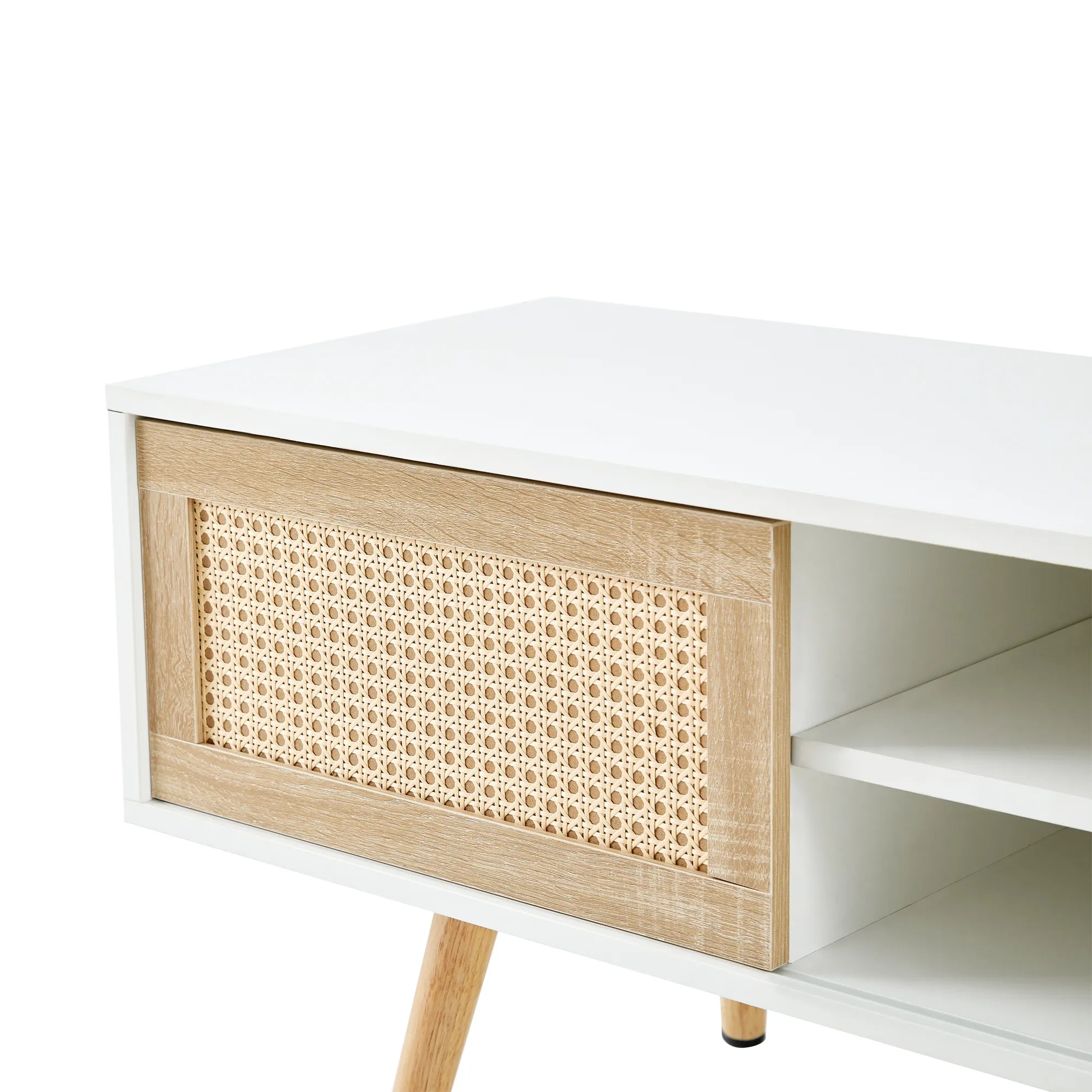 Rattan Modern TV Stand with Sliding Doors