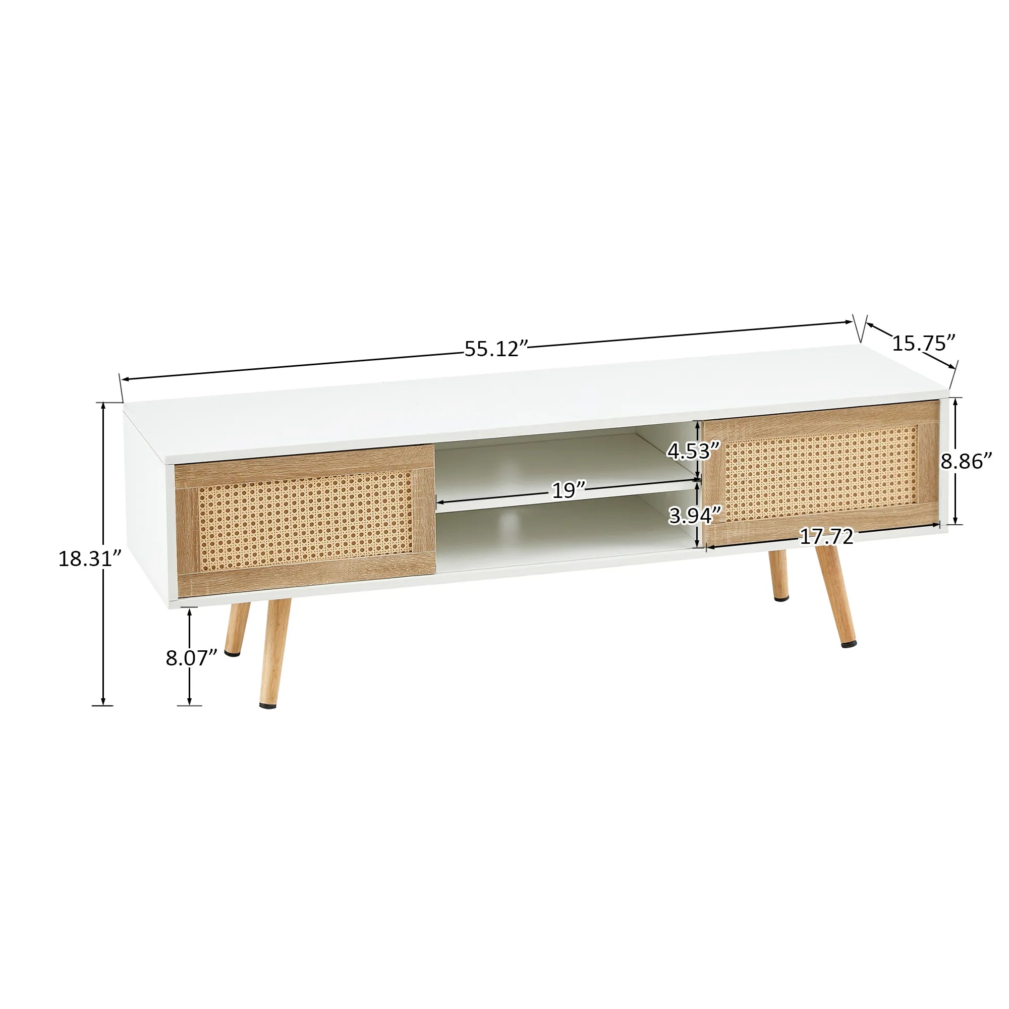 Rattan Modern TV Stand with Sliding Doors
