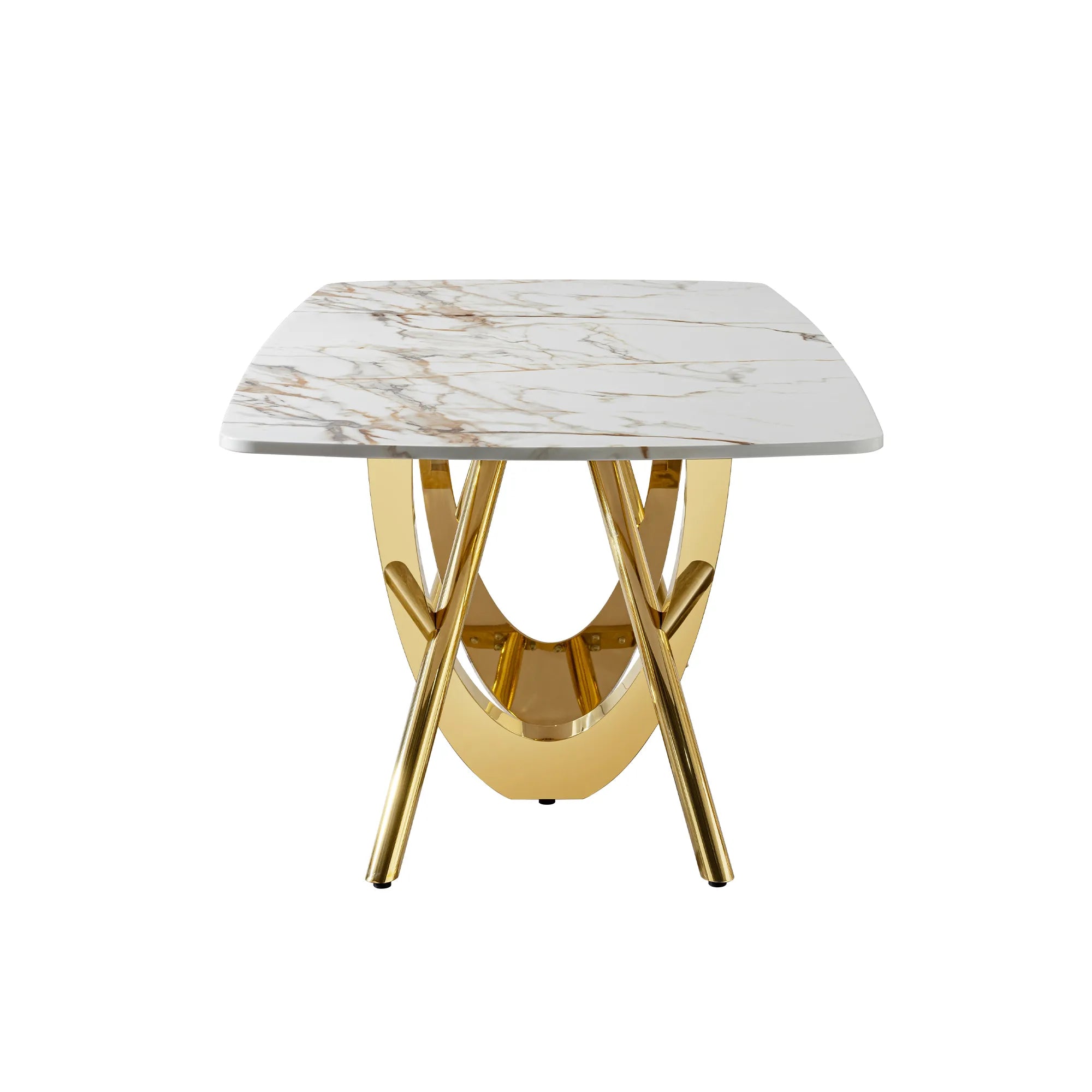Rectangular Gold Stainless Steel Faux Marble Modern Dining Table