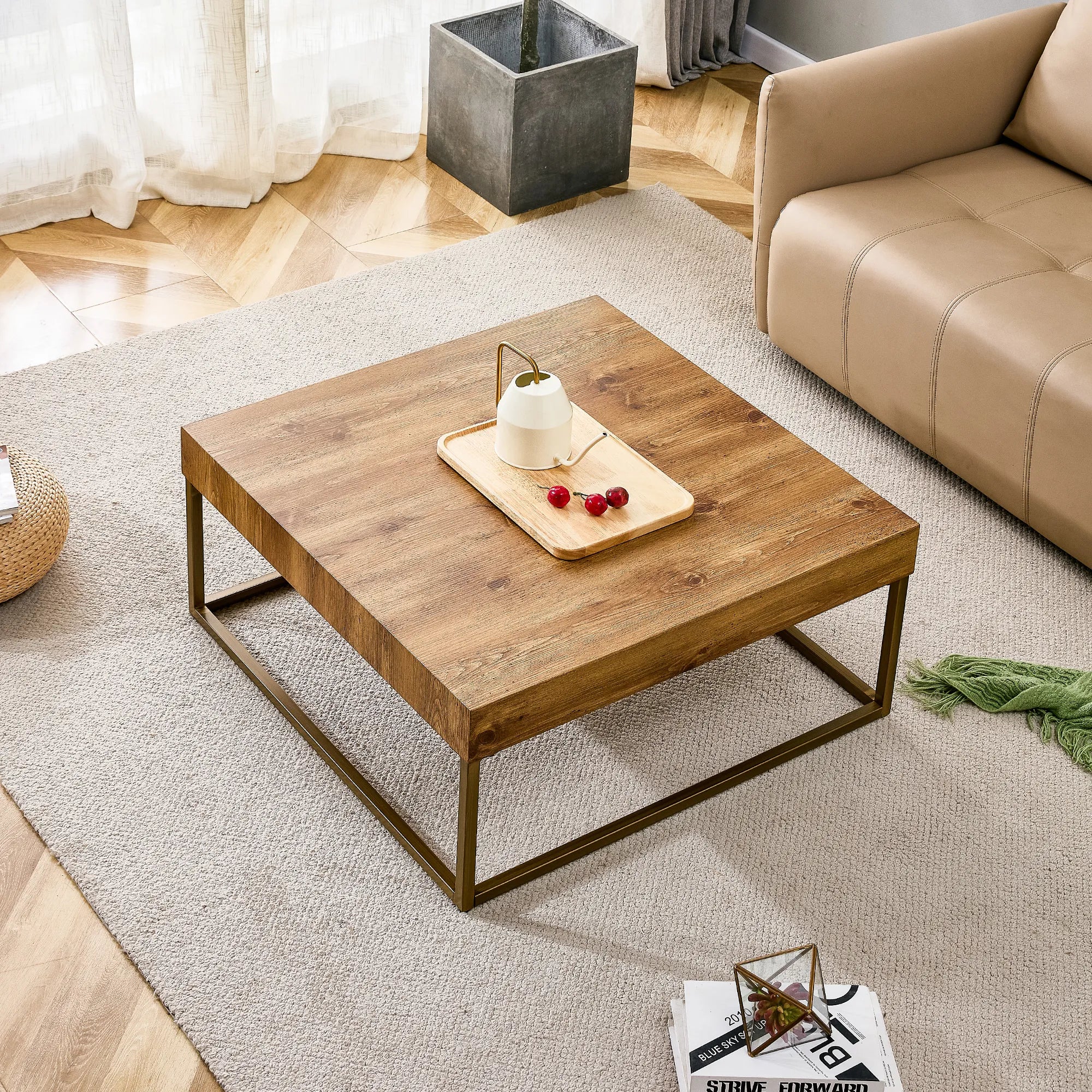 Rectangular Retro Wooden Modern Coffee Table