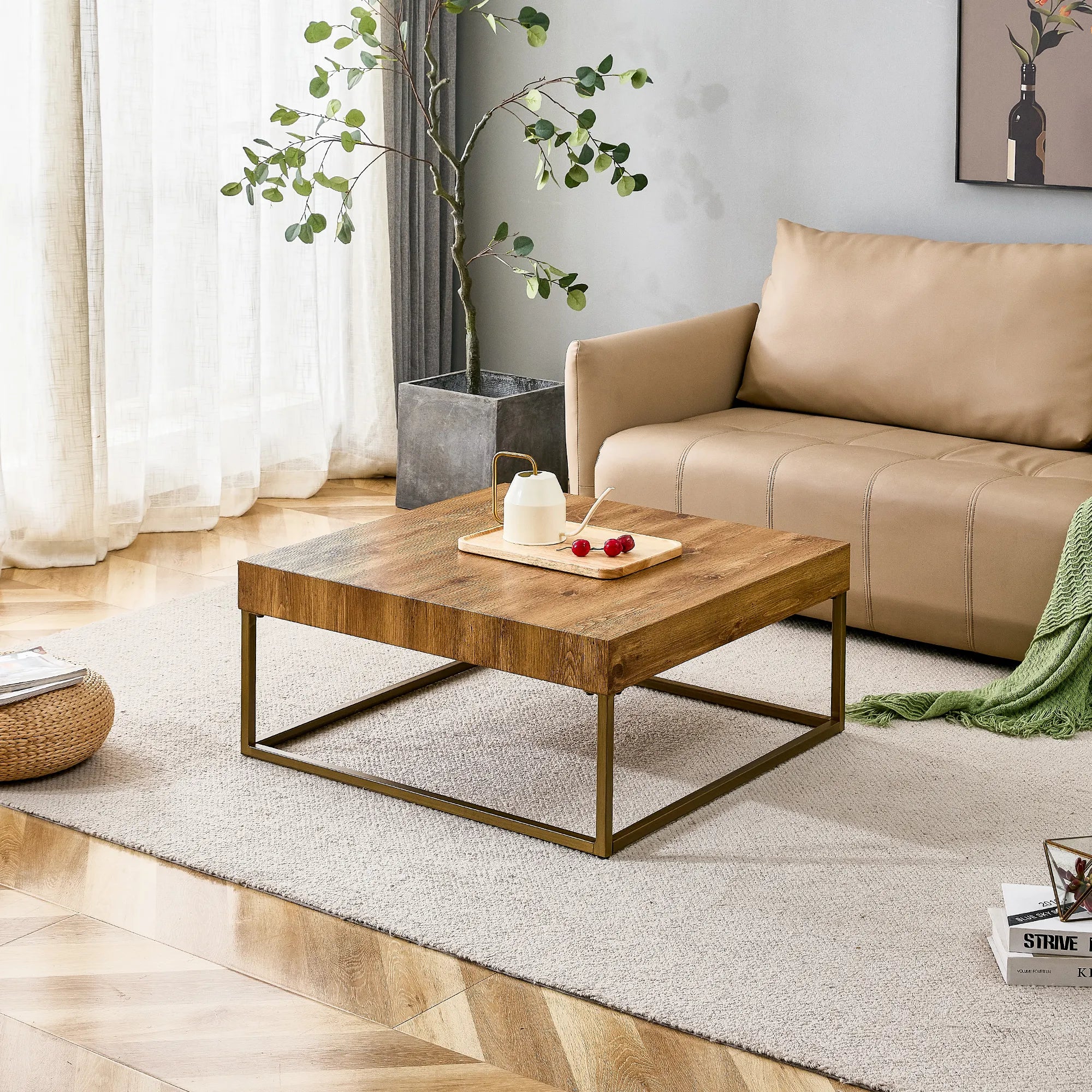 Rectangular Retro Wooden Modern Coffee Table