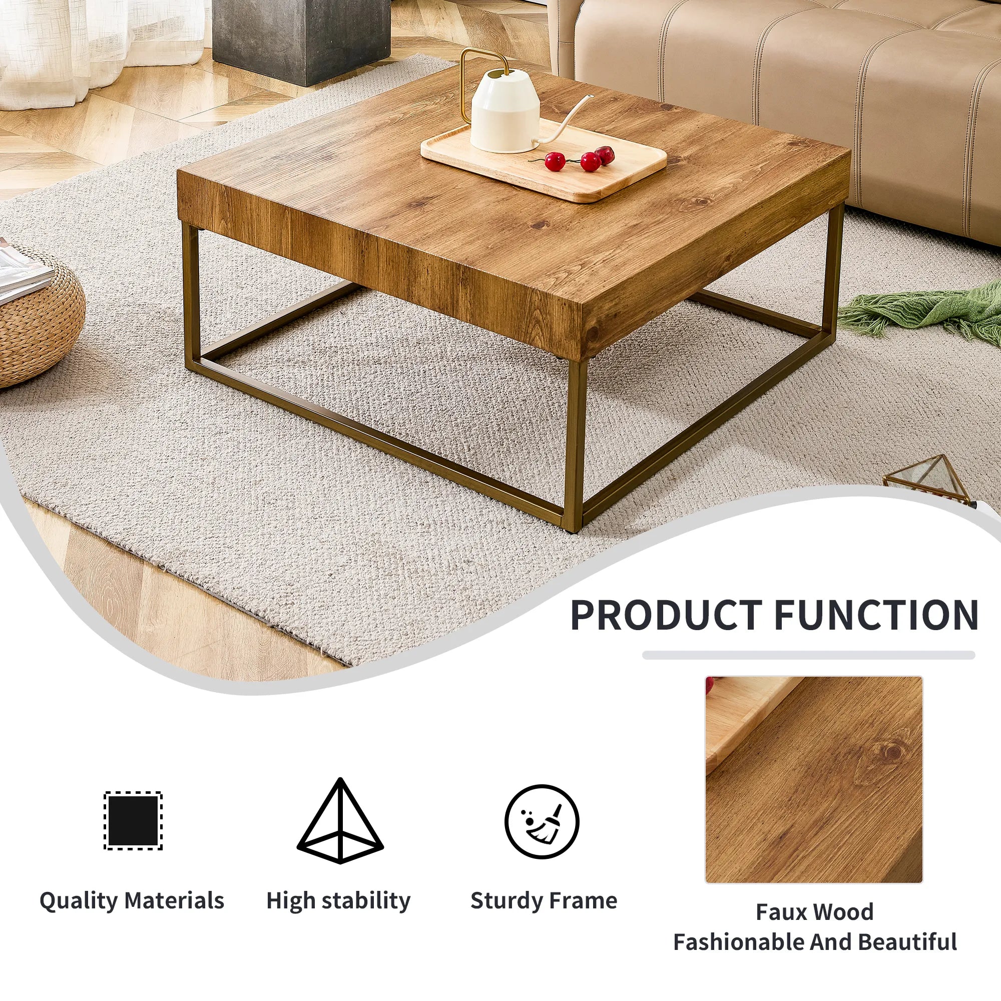Rectangular Retro Wooden Modern Coffee Table