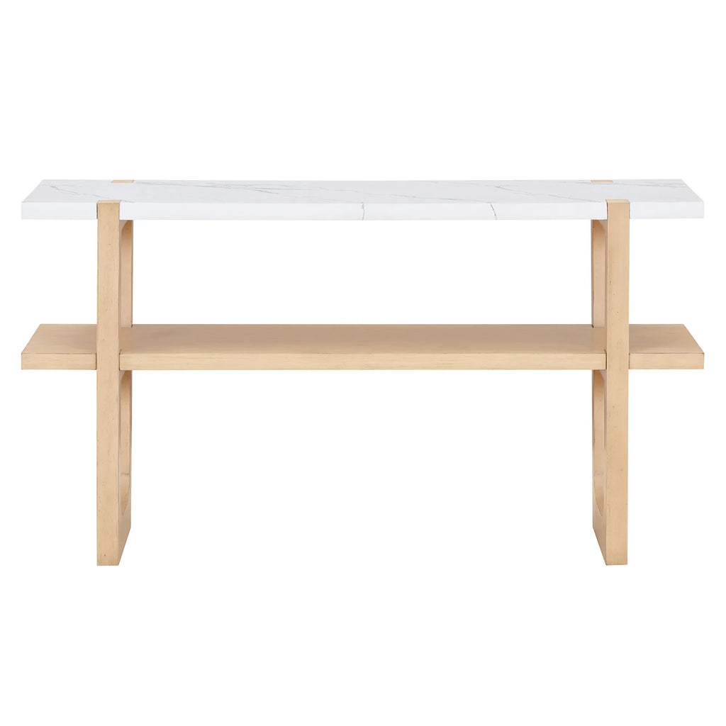 Retro Entryway Console Table with Faux Marble Top and Shelf