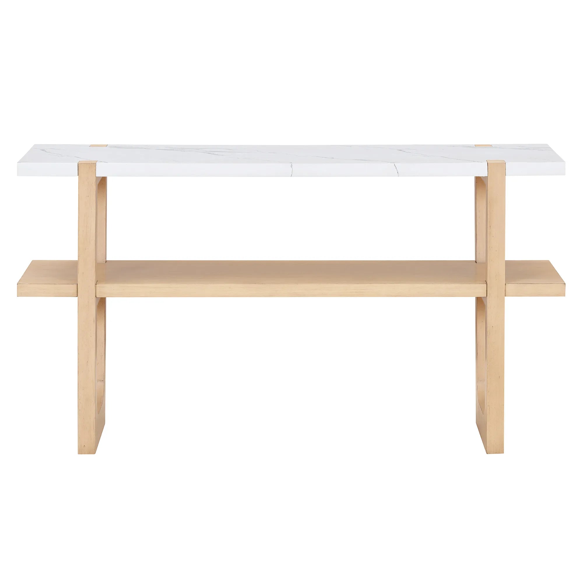 Retro Entryway Console Table with Faux Marble Top and Shelf