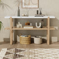 Retro Entryway Console Table with Faux Marble Top and Shelf