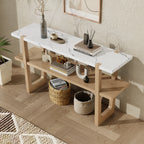 Retro Entryway Console Table with Faux Marble Top and Shelf