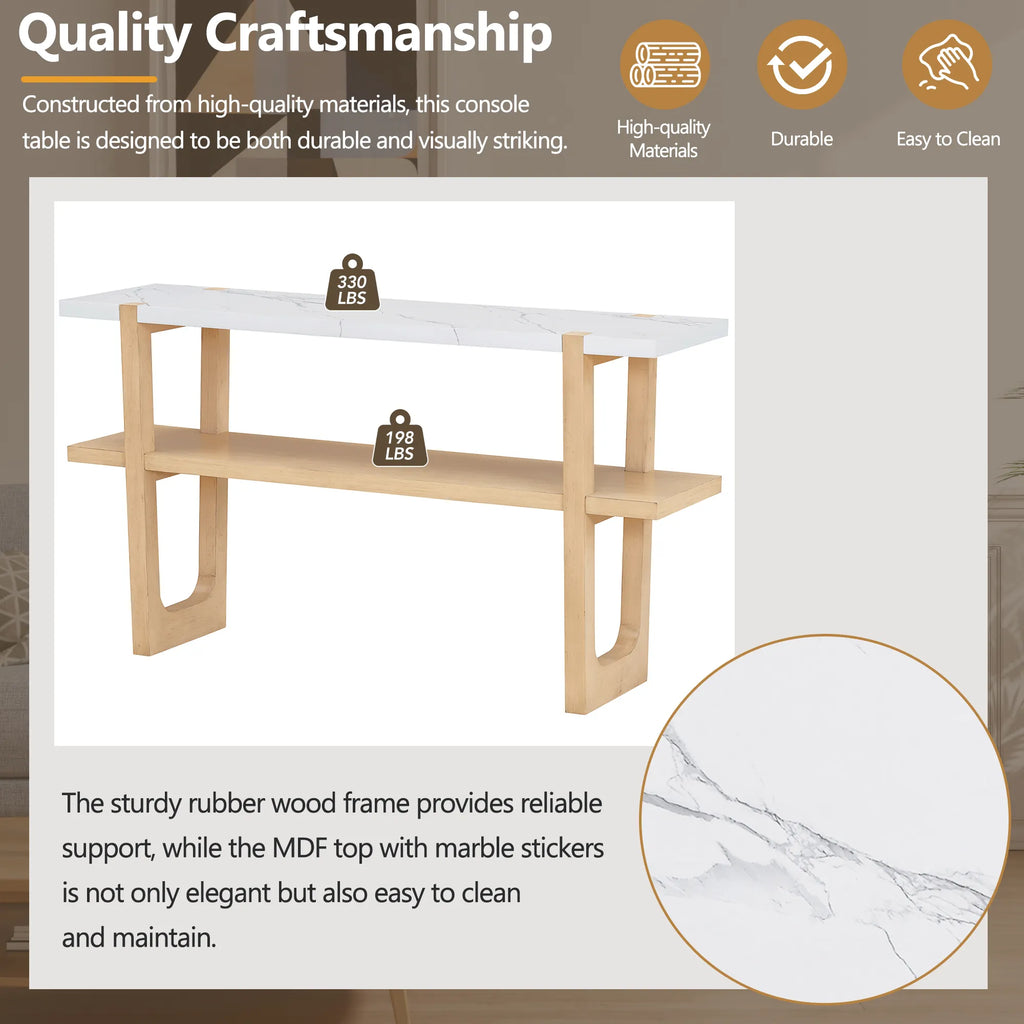 Retro Entryway Console Table with Faux Marble Top and Shelf