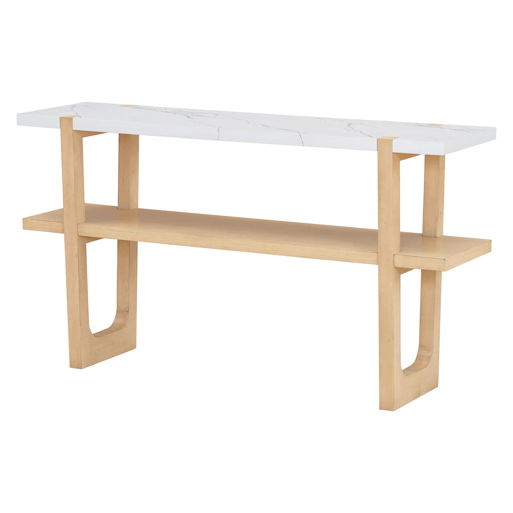 Retro Entryway Console Table with Faux Marble Top and Shelf