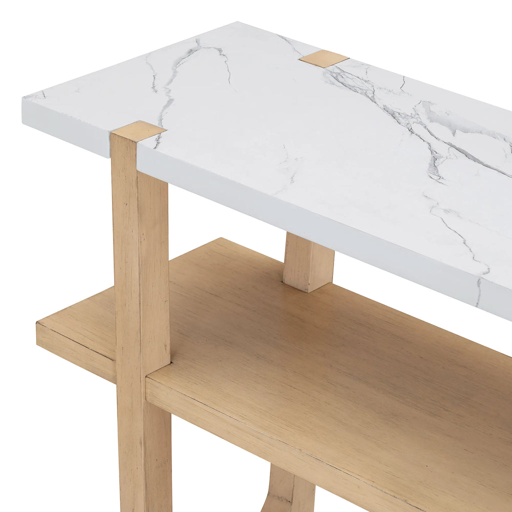Retro Entryway Console Table with Faux Marble Top and Shelf