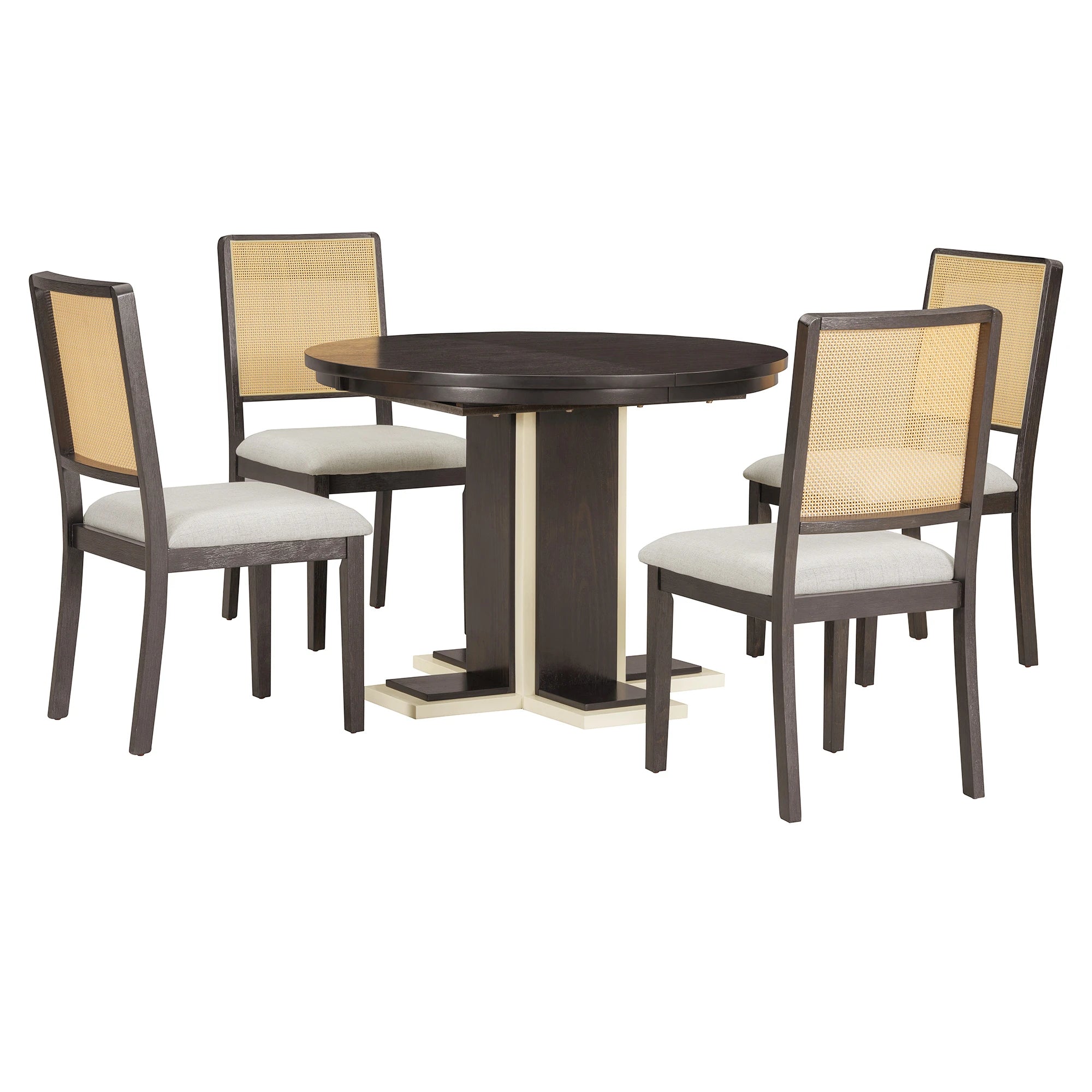 Retro Round Extendable Dining Table Set With 4 Chairs