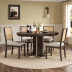 Retro Round Extendable Dining Table Set With 4 Chairs