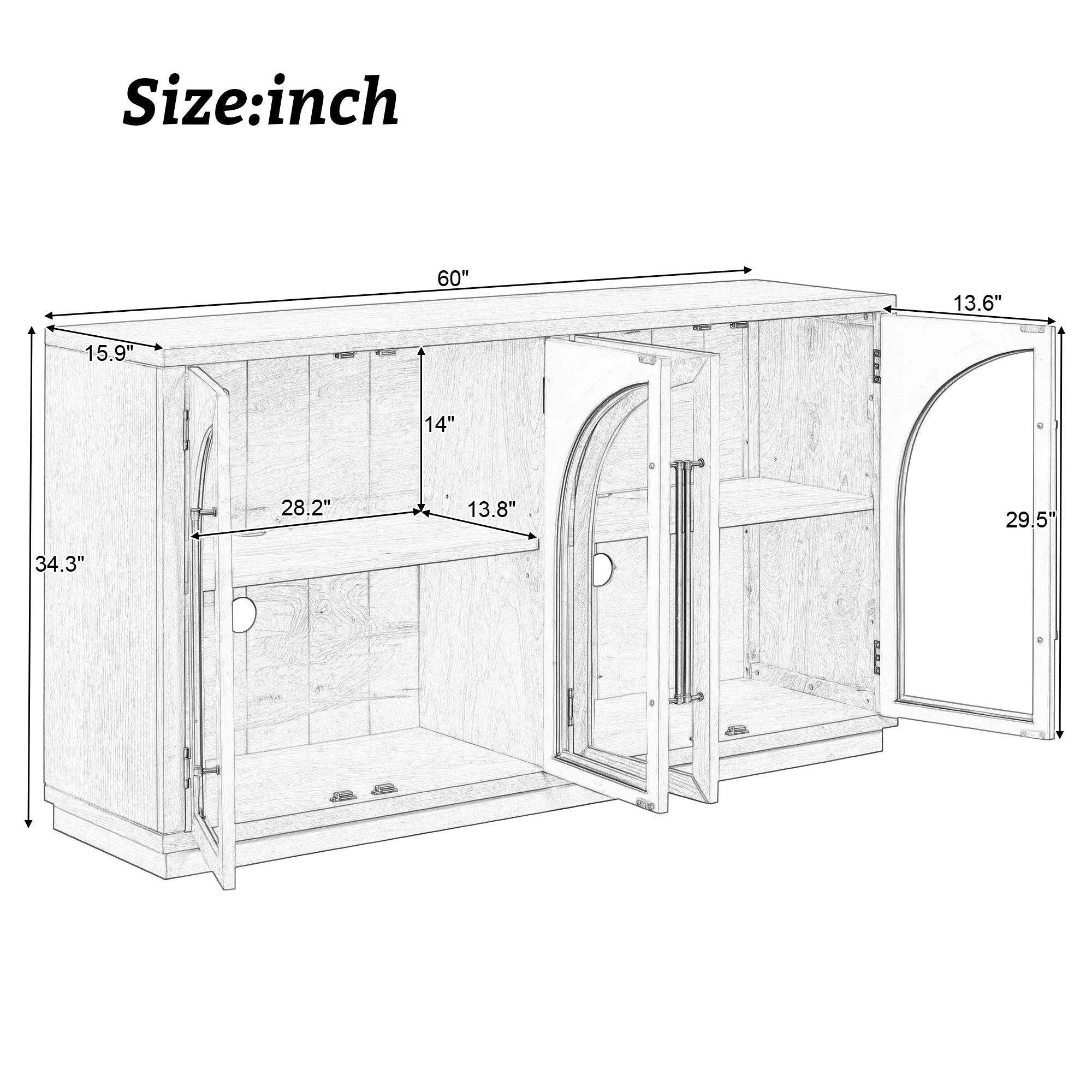 Retro Storage Sideboard with Adjustable Shelves