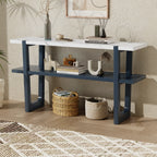 Retro Entryway Console Table with Faux Marble Top and Shelf