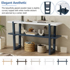 Retro Entryway Console Table with Faux Marble Top and Shelf